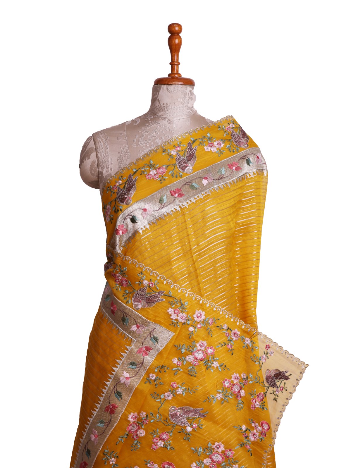 Yellow Organza Silk Saree With Embroidery Border