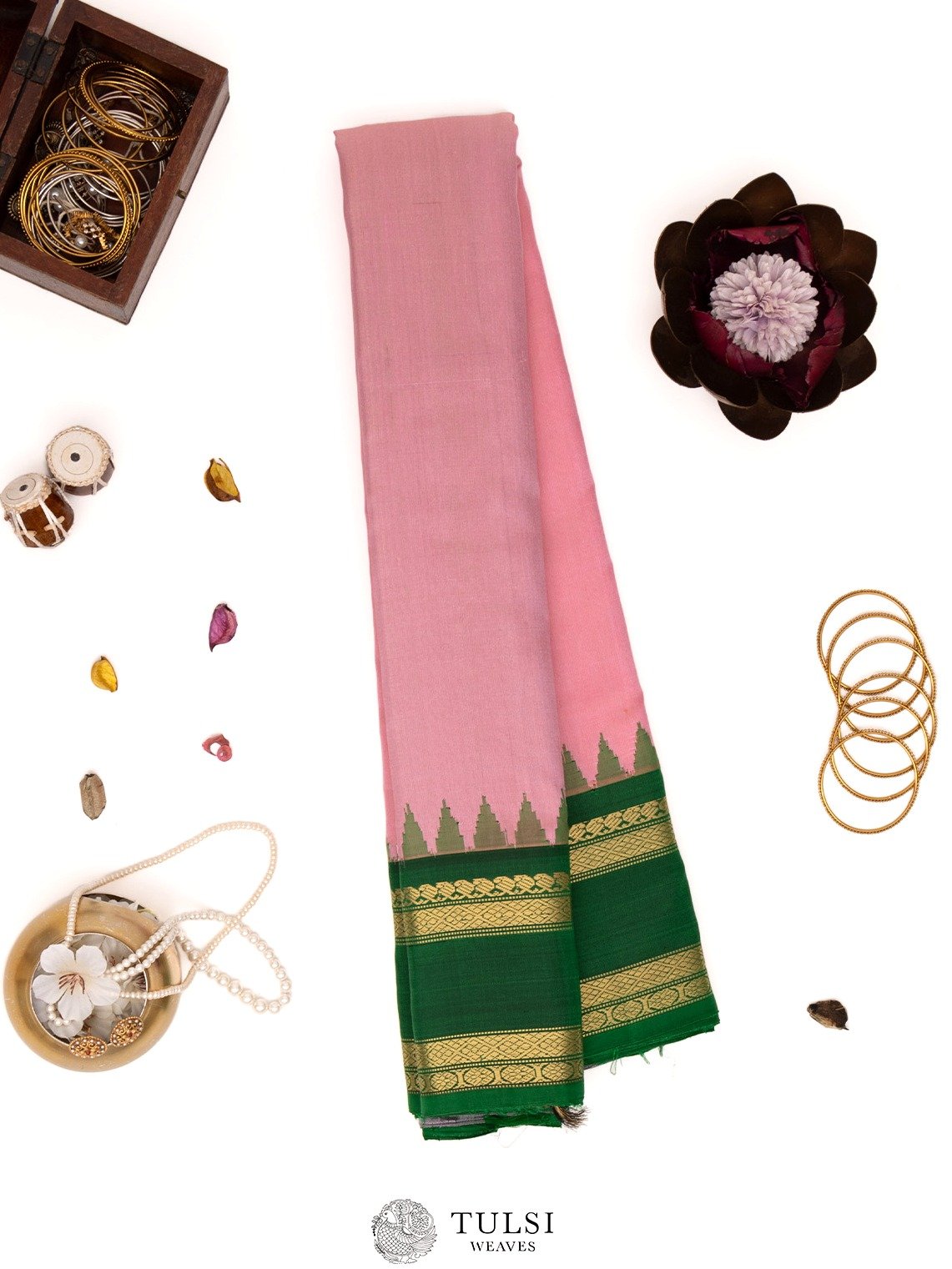 Peach Pink Gadwal Silk Saree