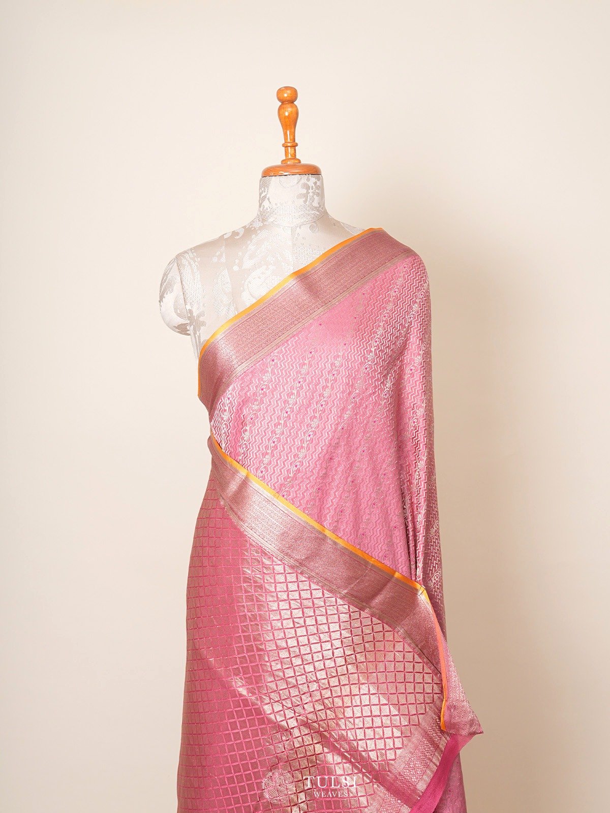 Baby Pink Banaras Crepe Silk Saree