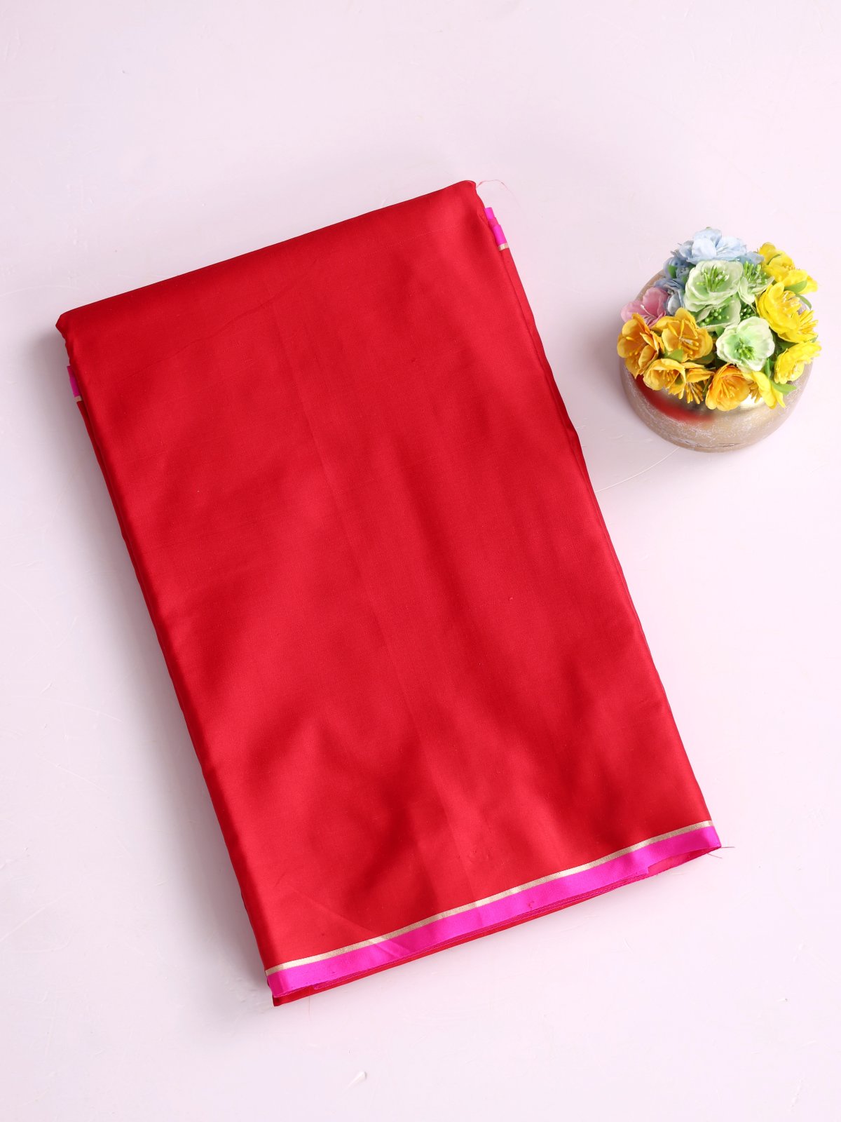 Red Mashru Silk Saree With Pink Border