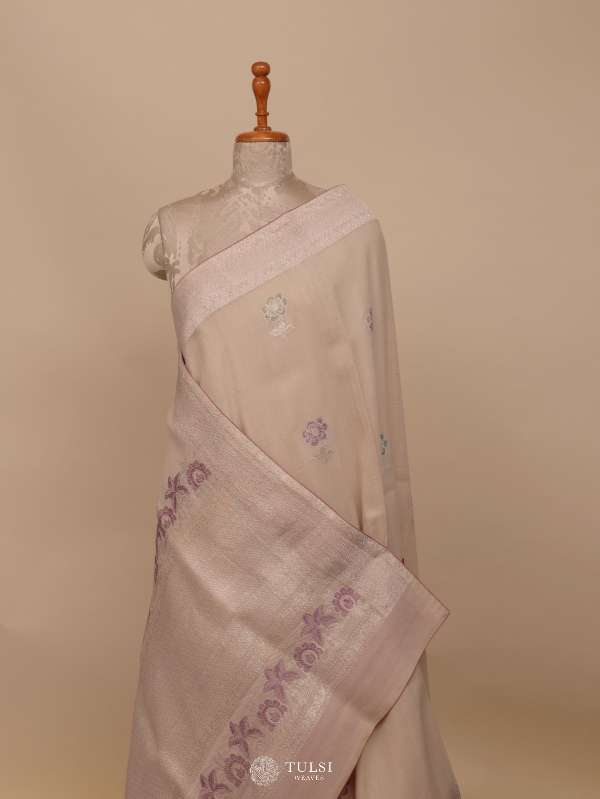 Beige Banaras Tussar Georgette Silk Saree