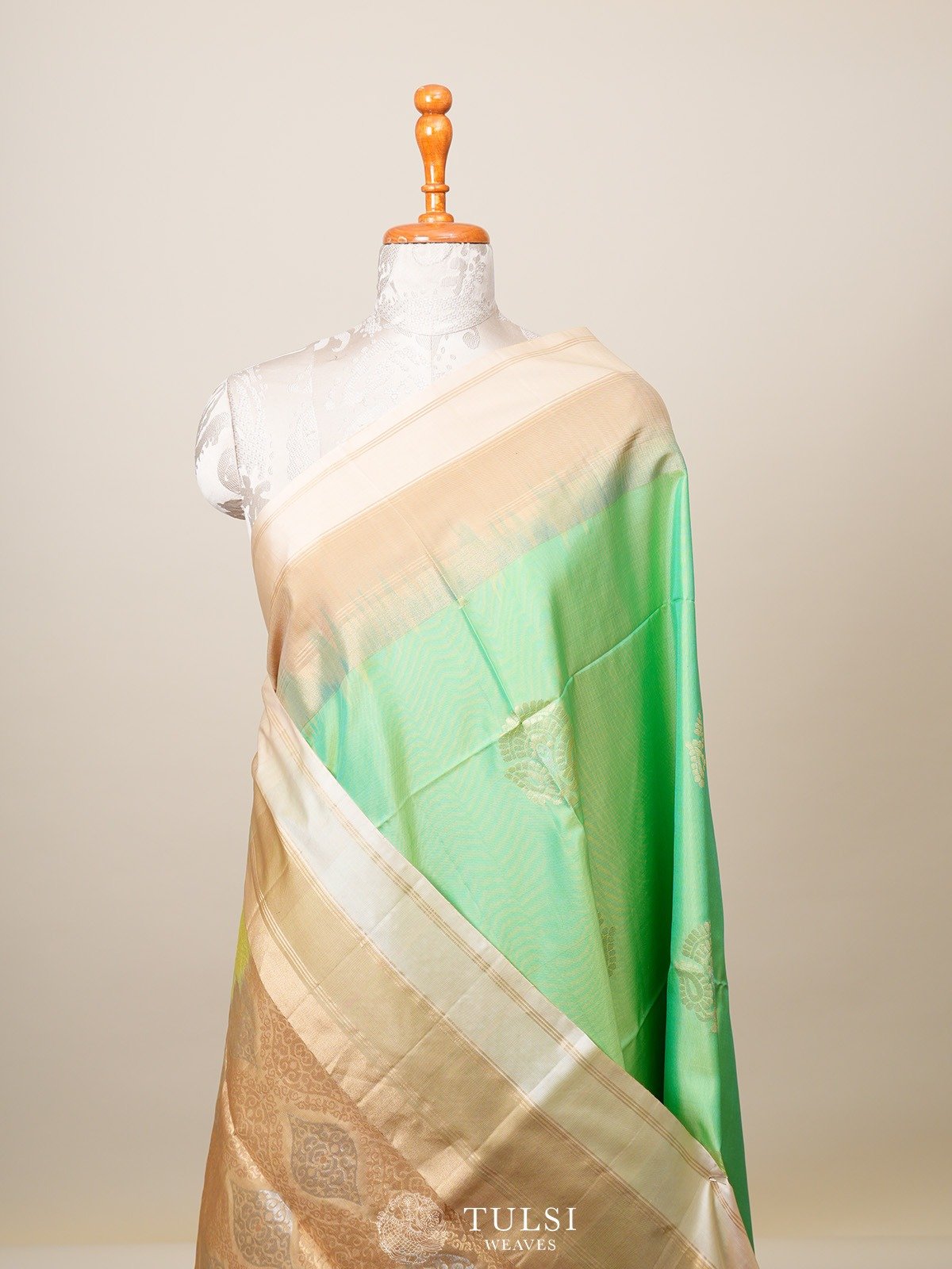 Light green Soft silk saree with Beige border