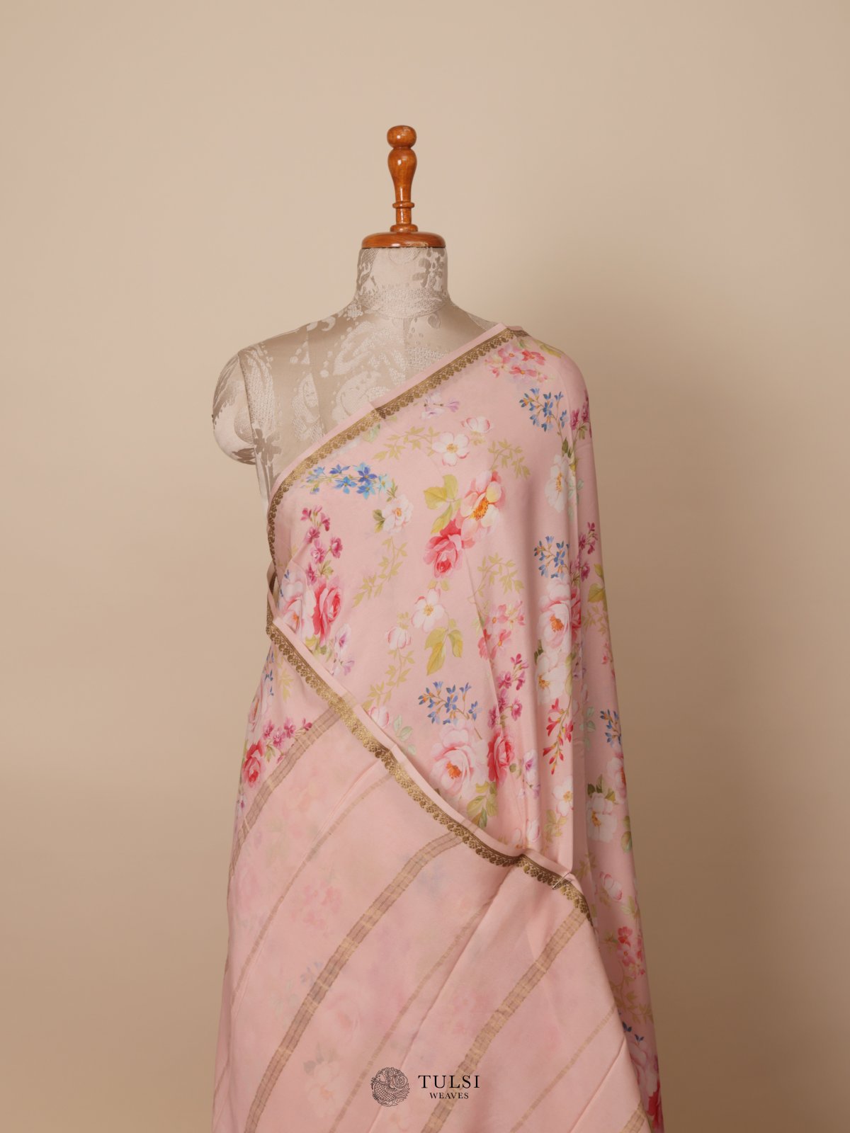 Light pink Floral Printed Crepe Silk Saree