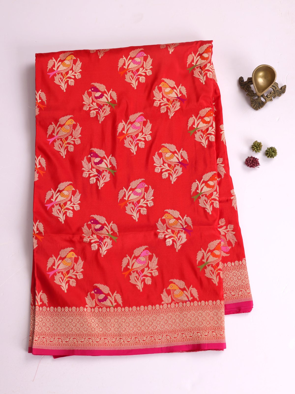 Red Banaras Silk Saree With Zari Border