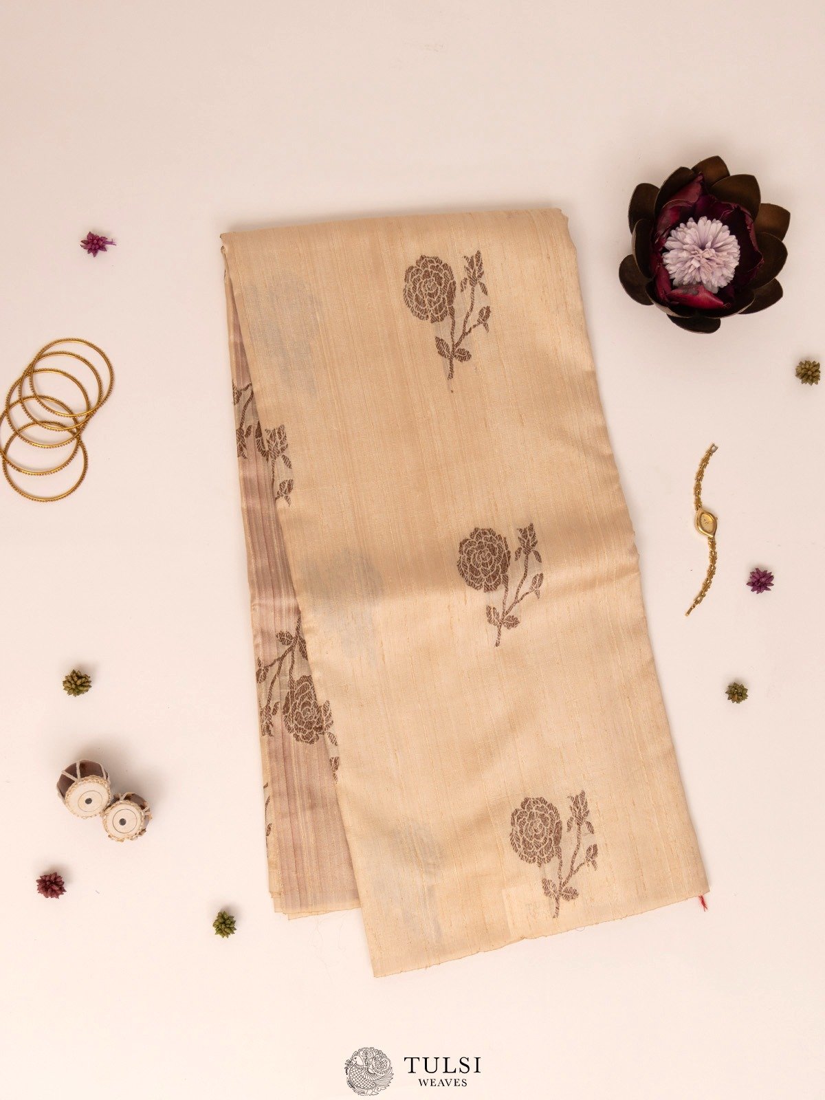 Off-White Banaras Tussar Silk Saree