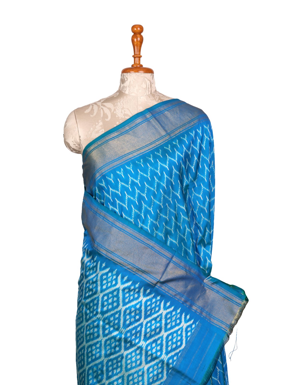 Anandha Blue Ikat Silk Saree with Zari Border