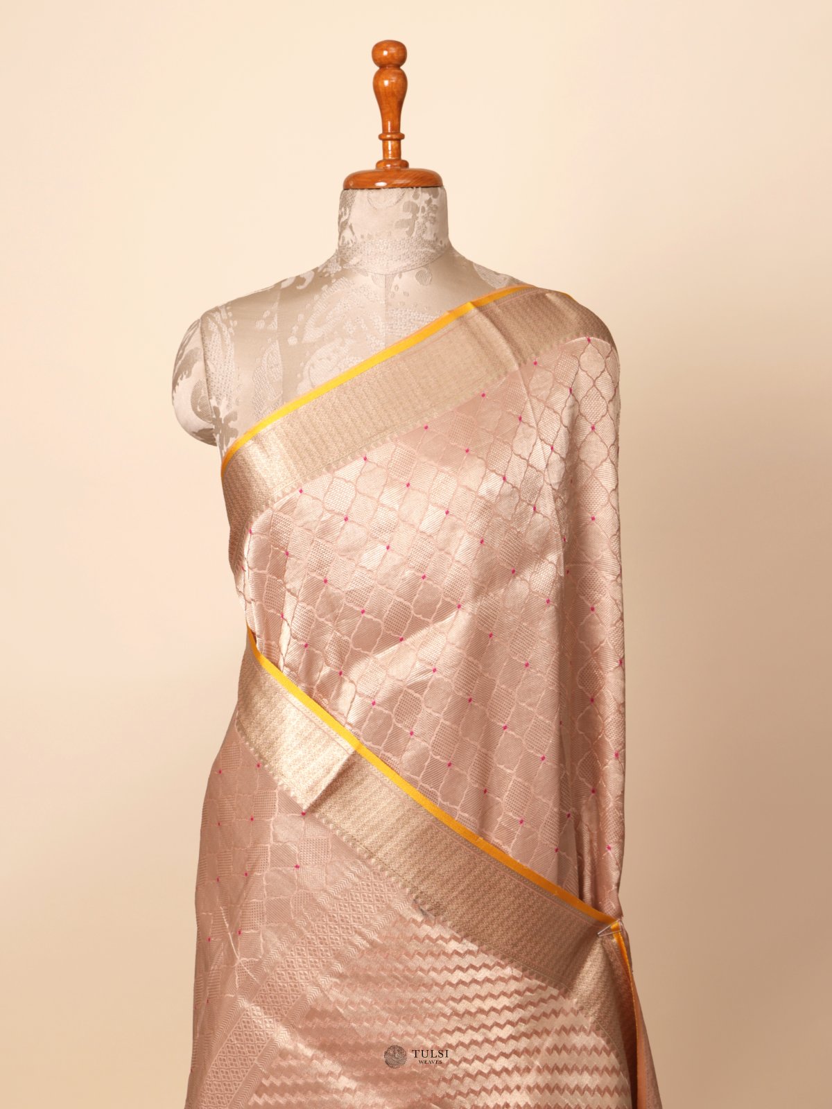 Peach Banaras Crepe Silk Saree