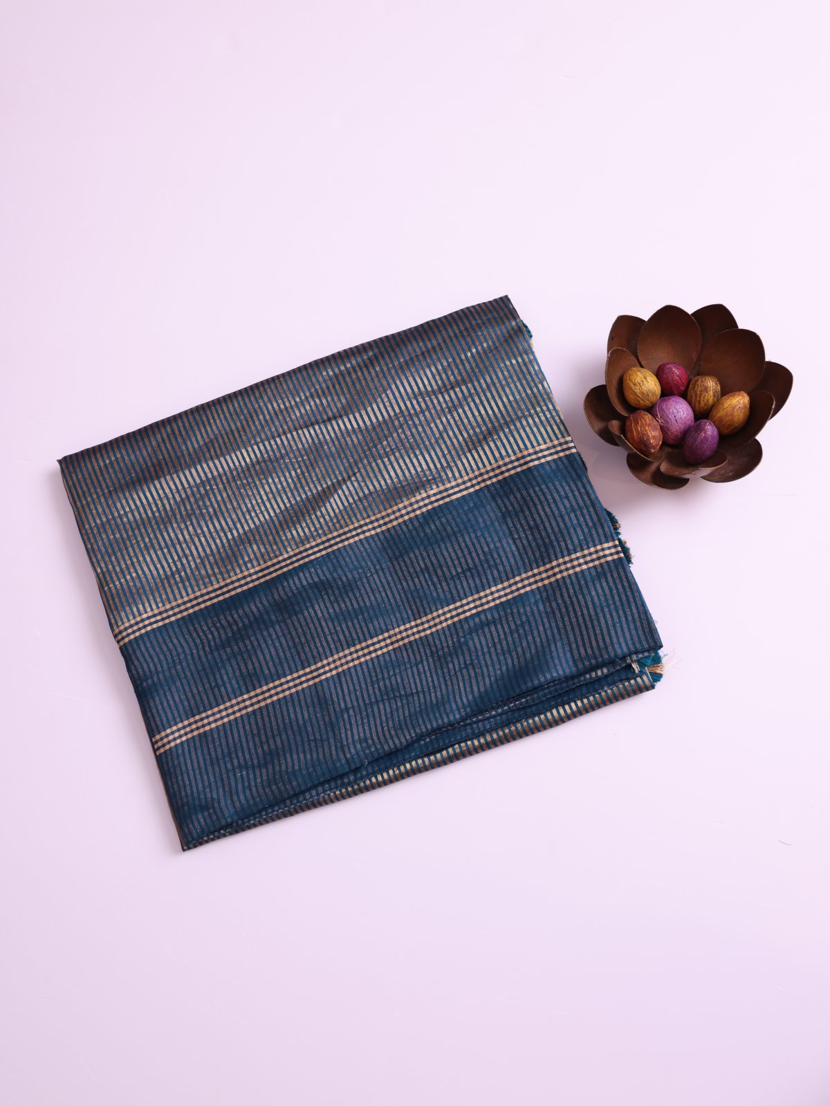 Peacock Blue Striped Mashru Silk Saree