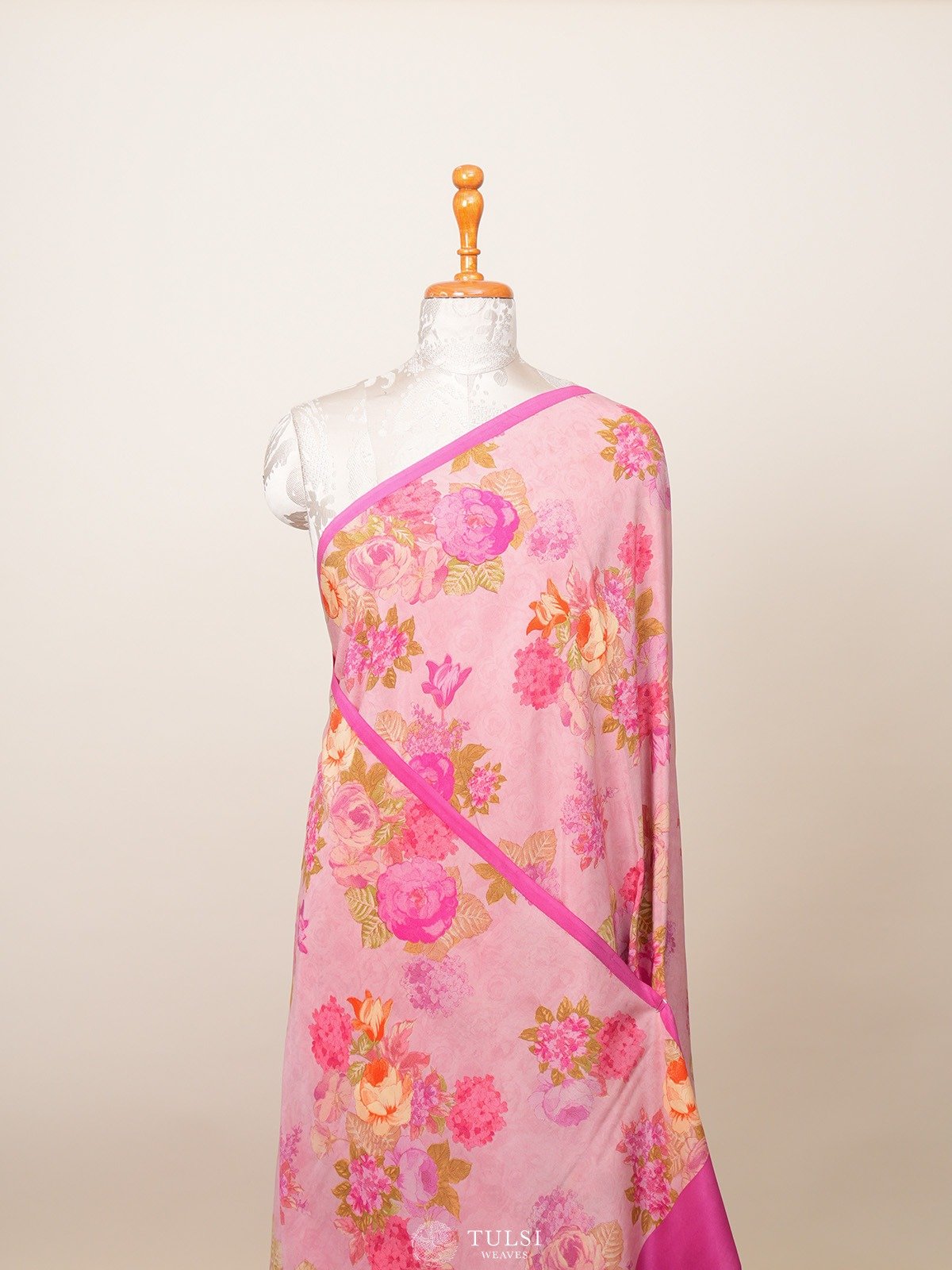 Light Pink Floral Printed Crepe Silk Saree 