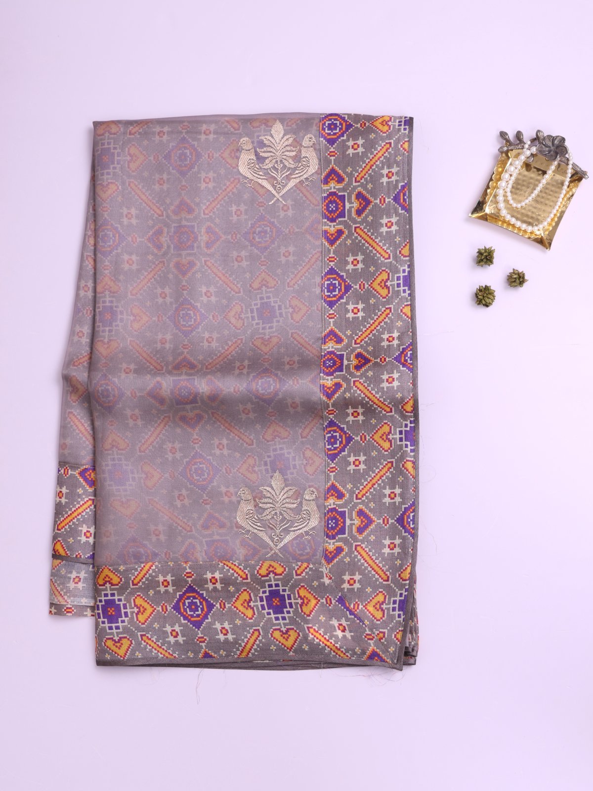 Grey Organza Silk Saree with Self Printed Border