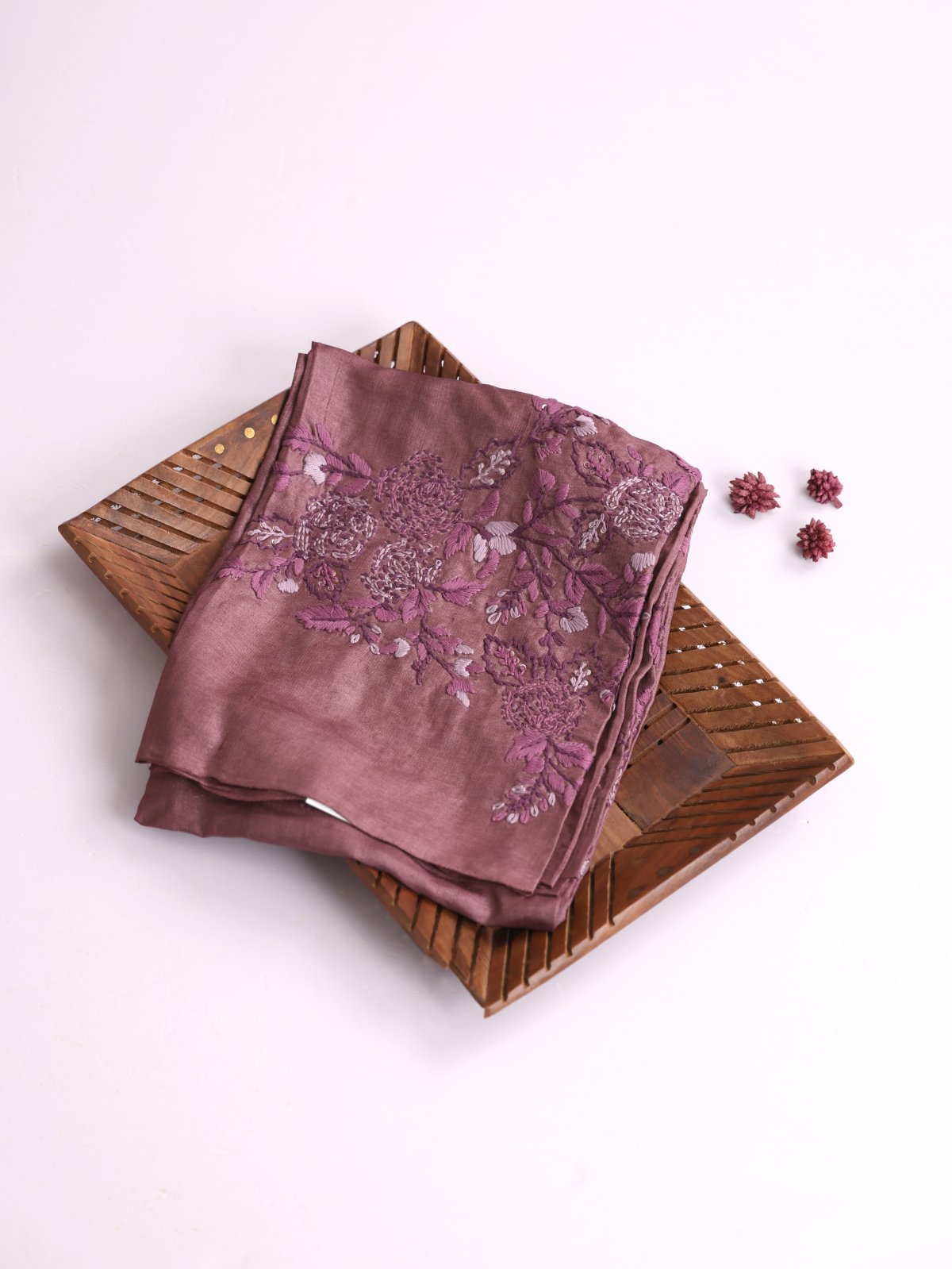 Dark Mauve Embroidered Tussar Silk Blouse