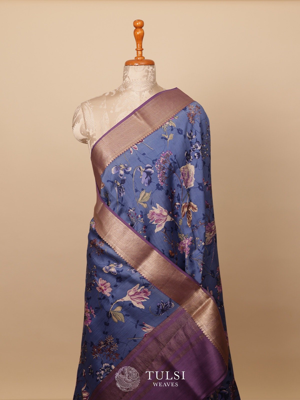 Dusty Blue Chaniya Silk Saree