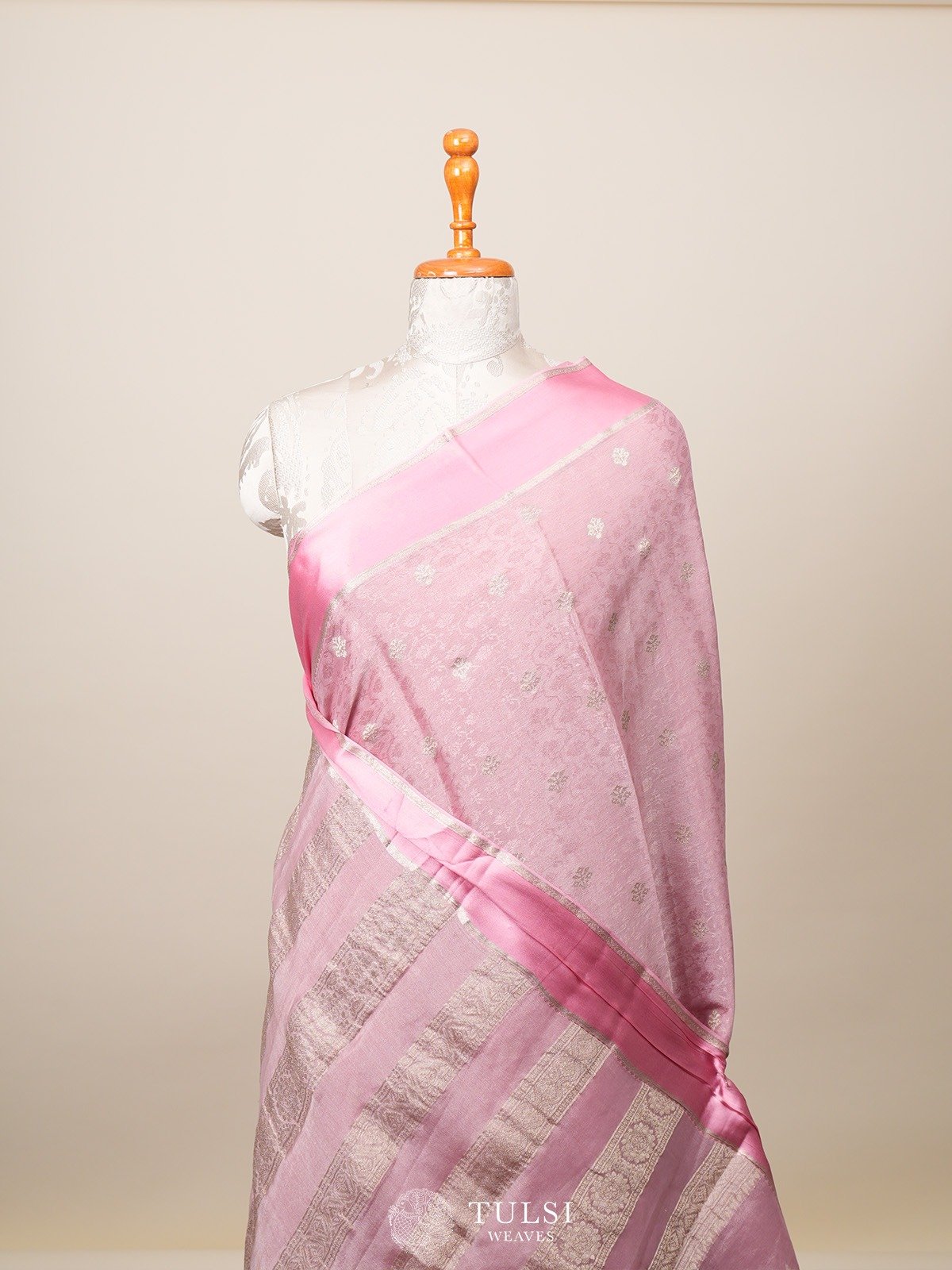 Light Pink Shimmer Georgette with Satin Border