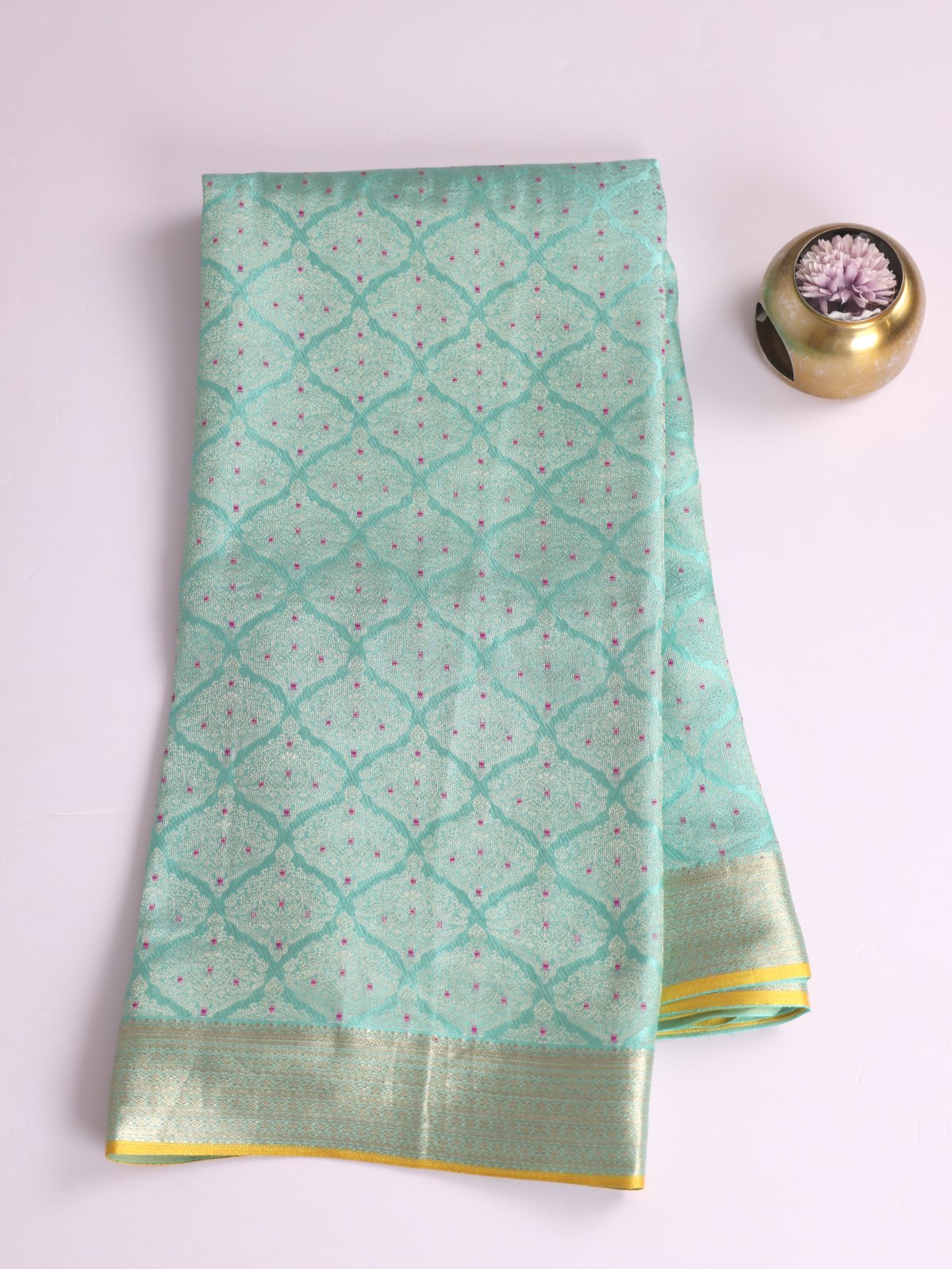 Light Turquoise Banaras Crepe Silk Saree