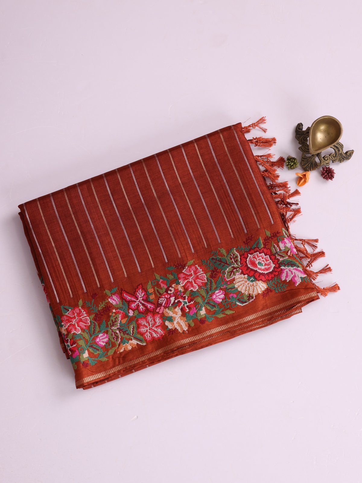 Rust Brown Semi Tussar Silk Saree