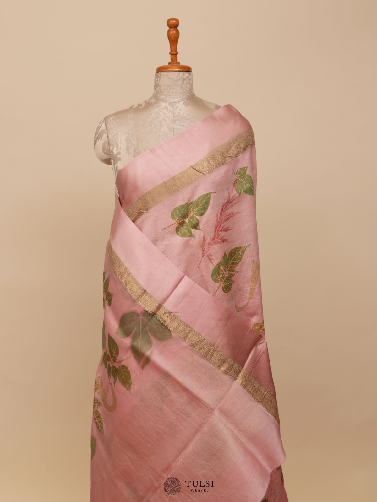 Dusty Pink Munga Tussar Silk Saree With Satin Border