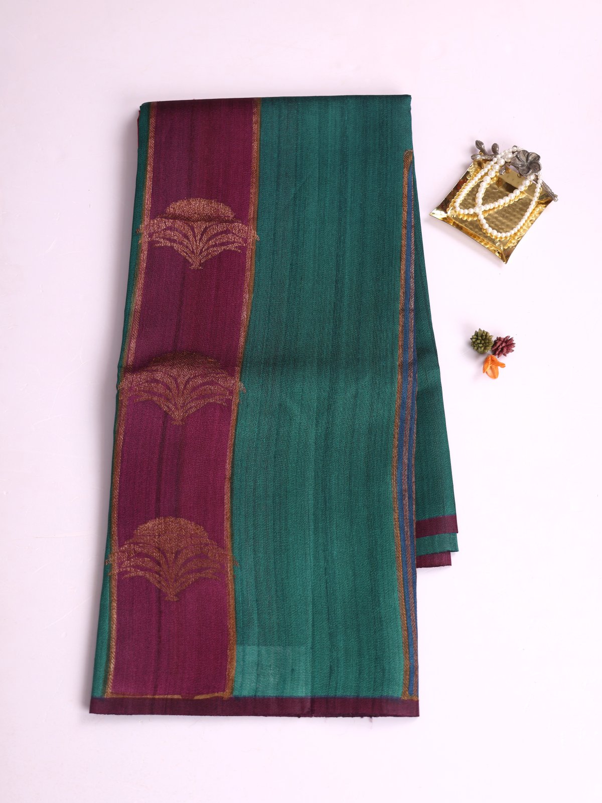 Peacock Green Banaras Tussar Silk Saree 