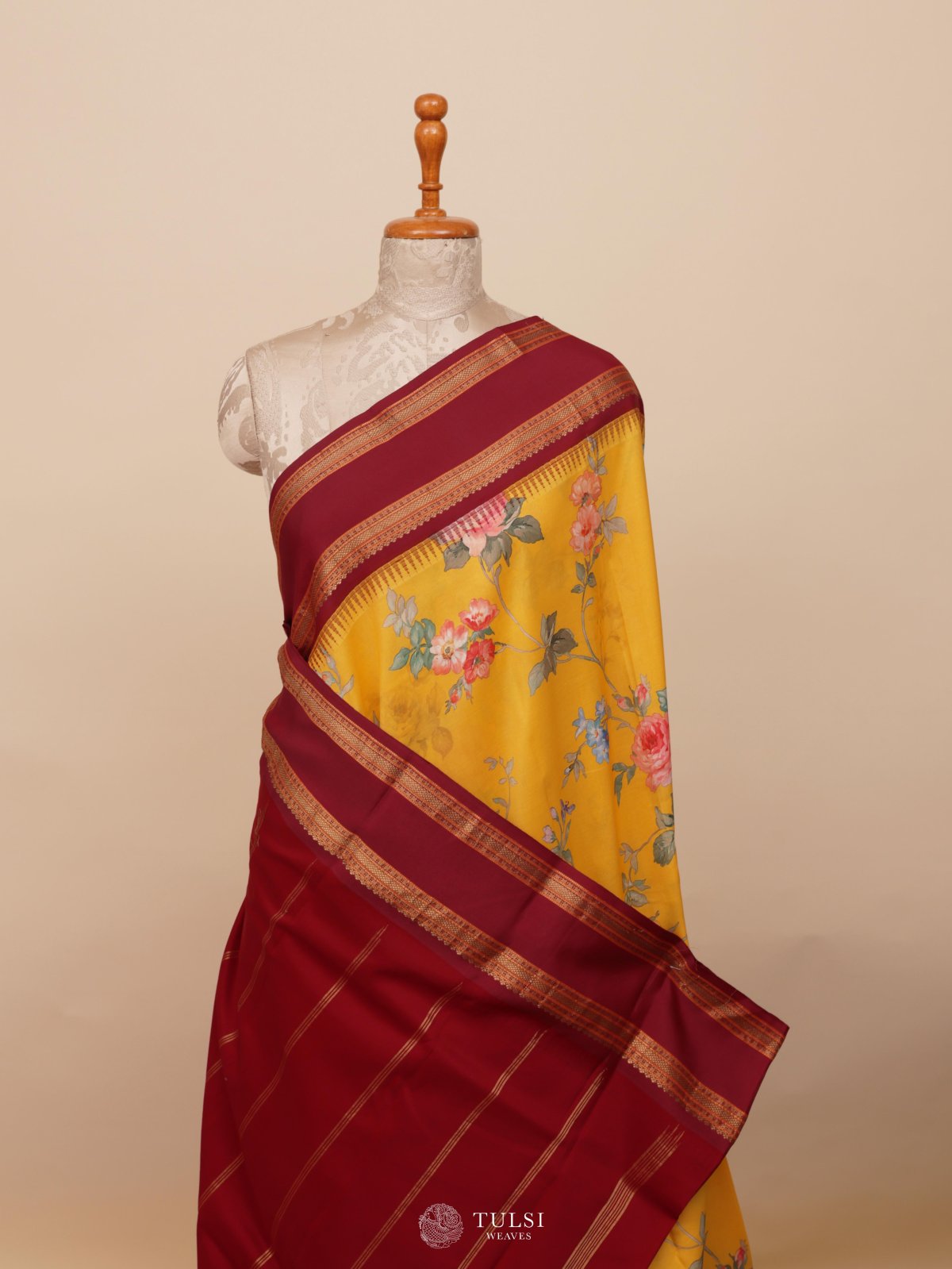 Yellow Printed Kanjeevaram Silk Saree