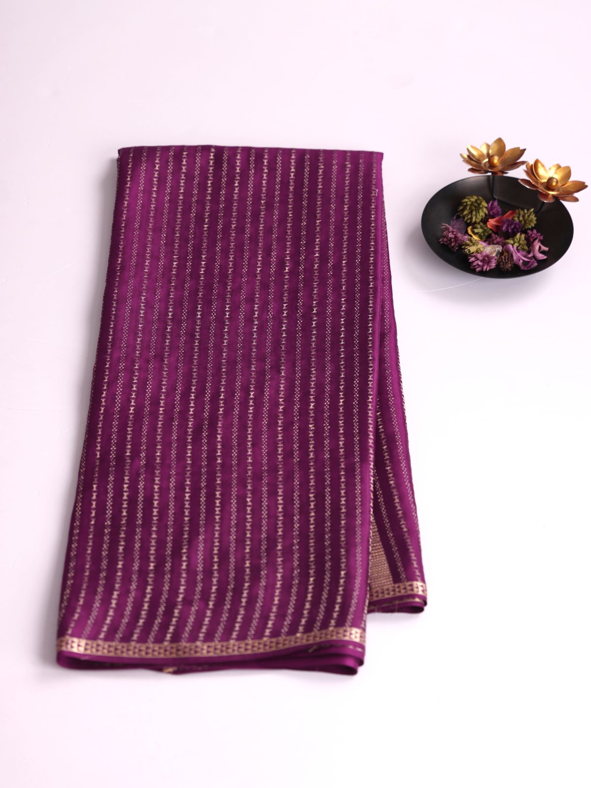 Purple Striped Mysore Silk Saree