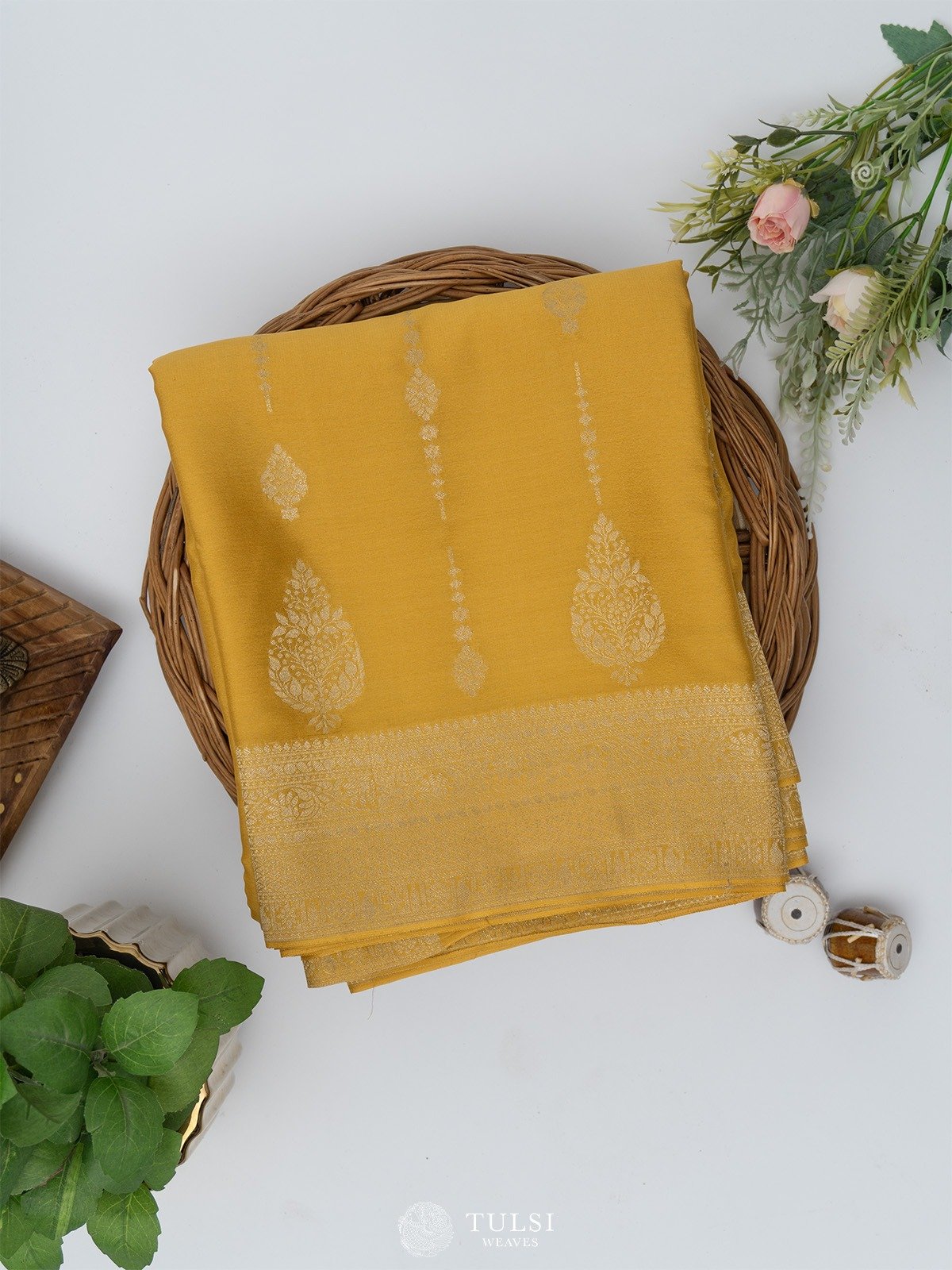 Mustard Mysore Silk Saree with Self Zari Border