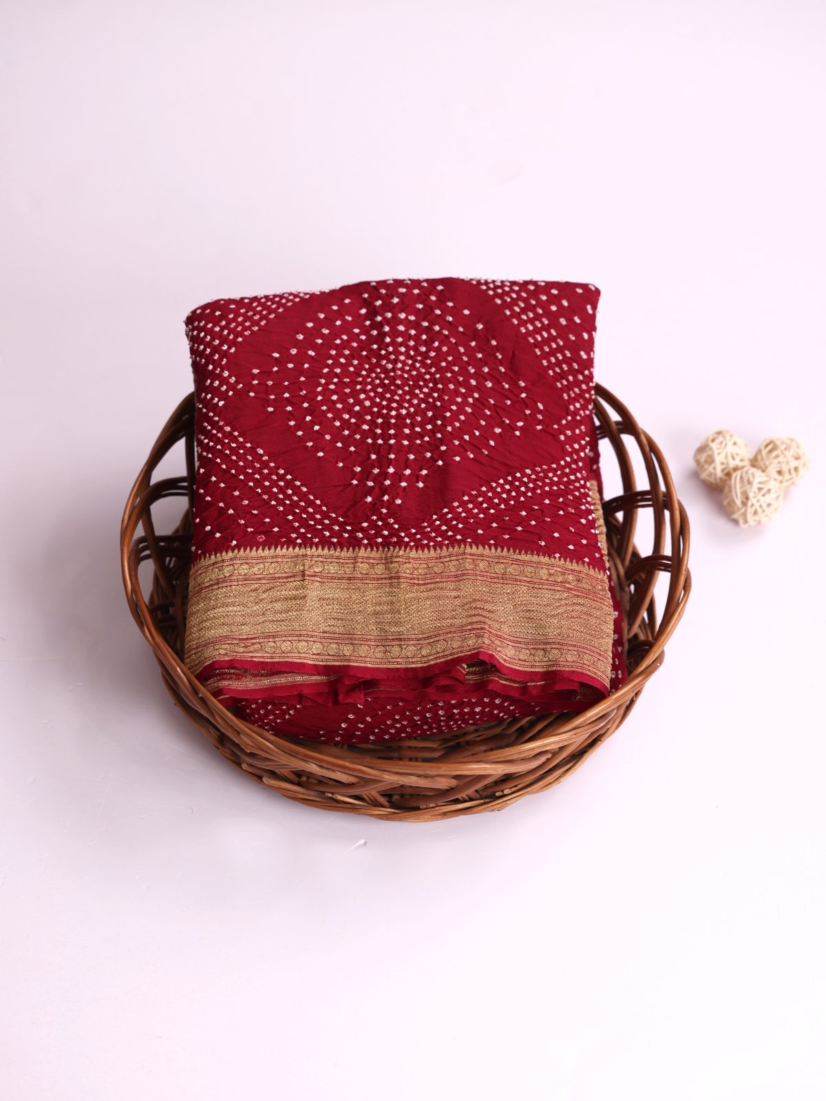 Maroon Bandhini Silk Saree with Zari Border