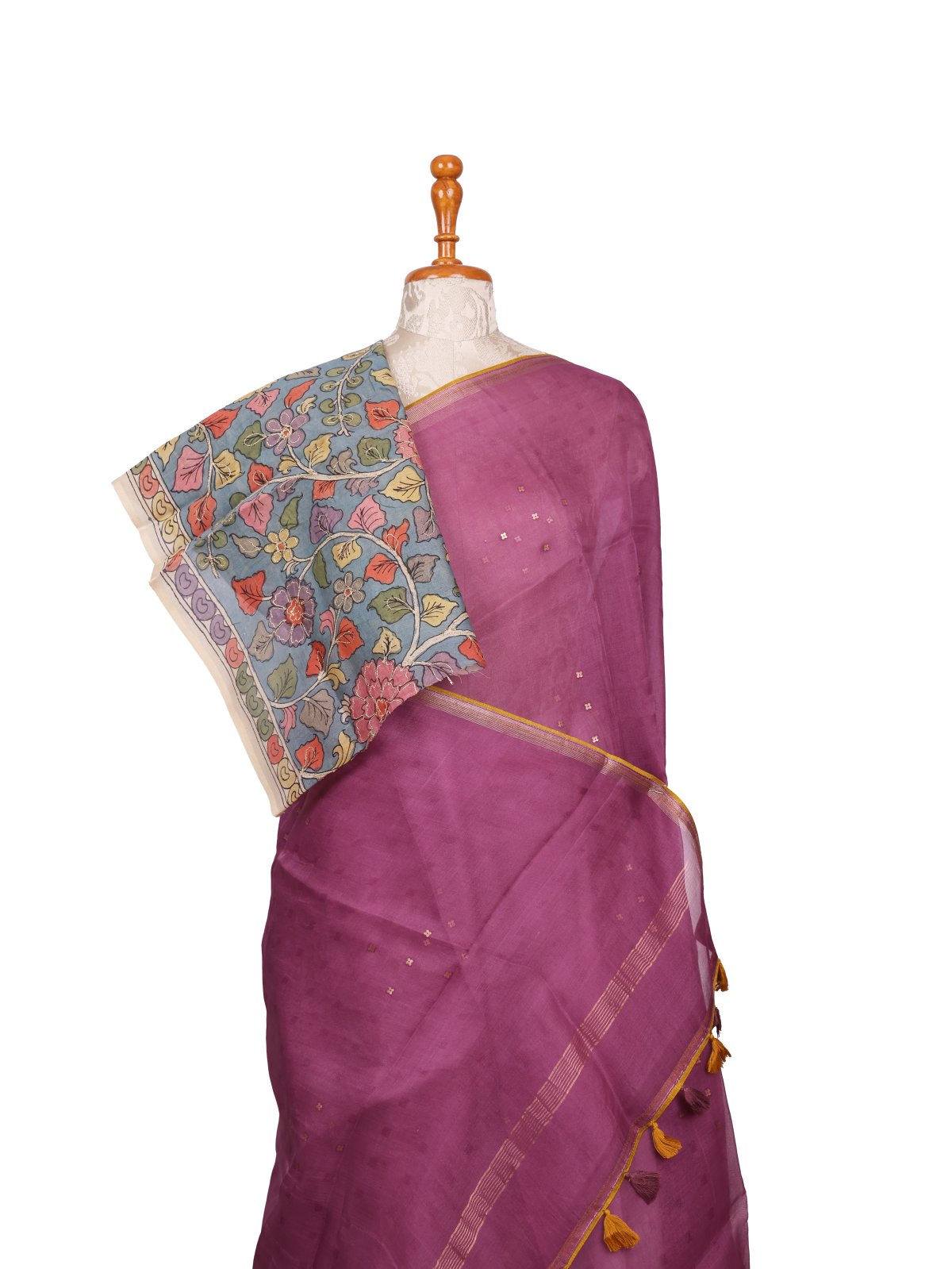 Mauve Organza Silk Saree With Kalamkari Blouse