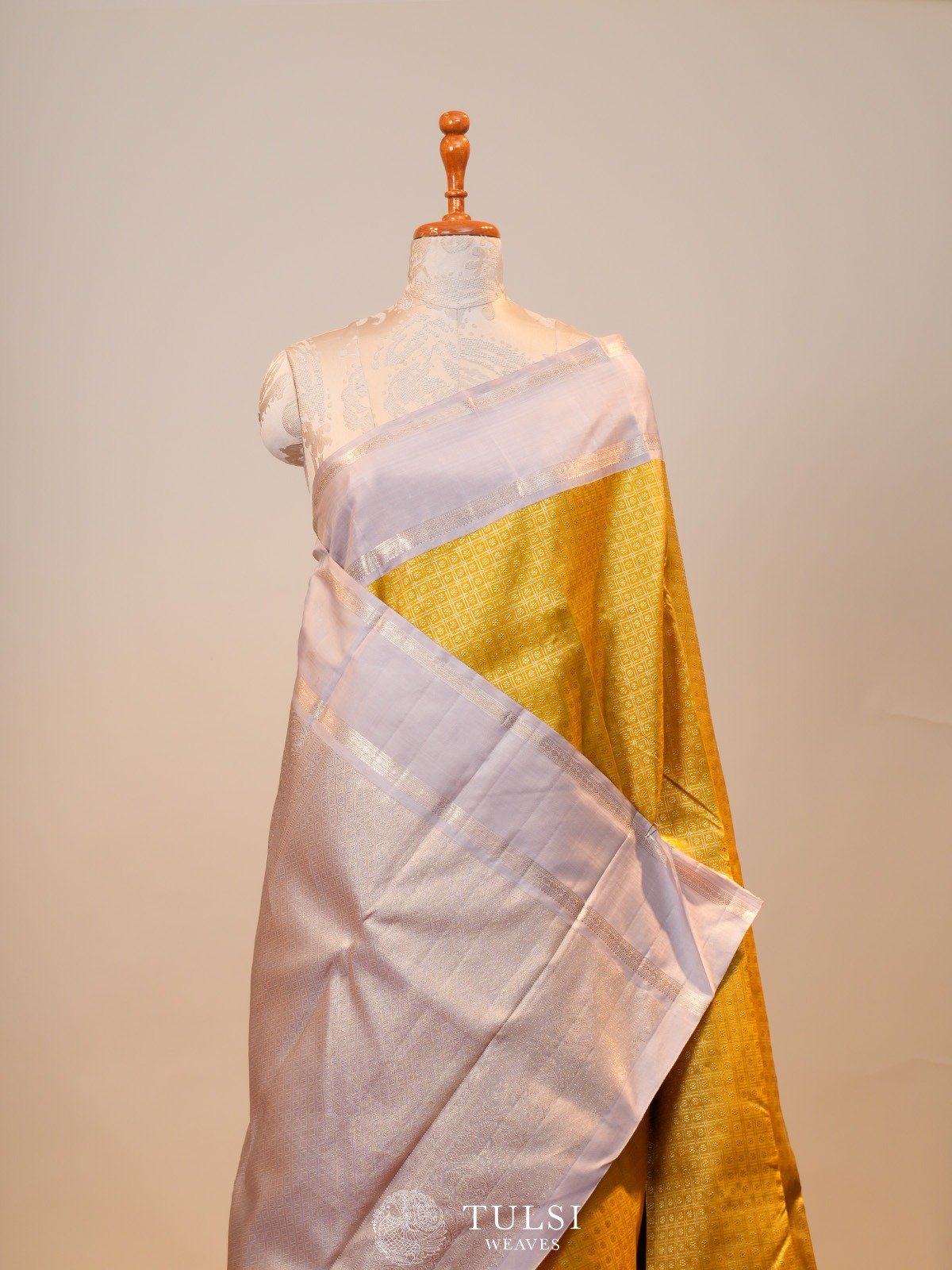 Mustard Kanjeevaram Silk Saree with Contrast Border