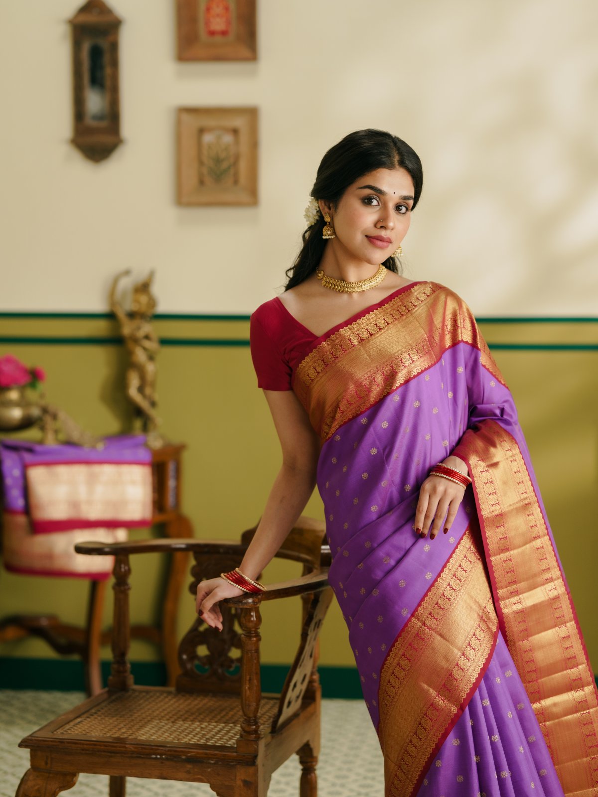 Vintage 35 - Lavender Kanjeevaram Silk Saree With Maroon Border
