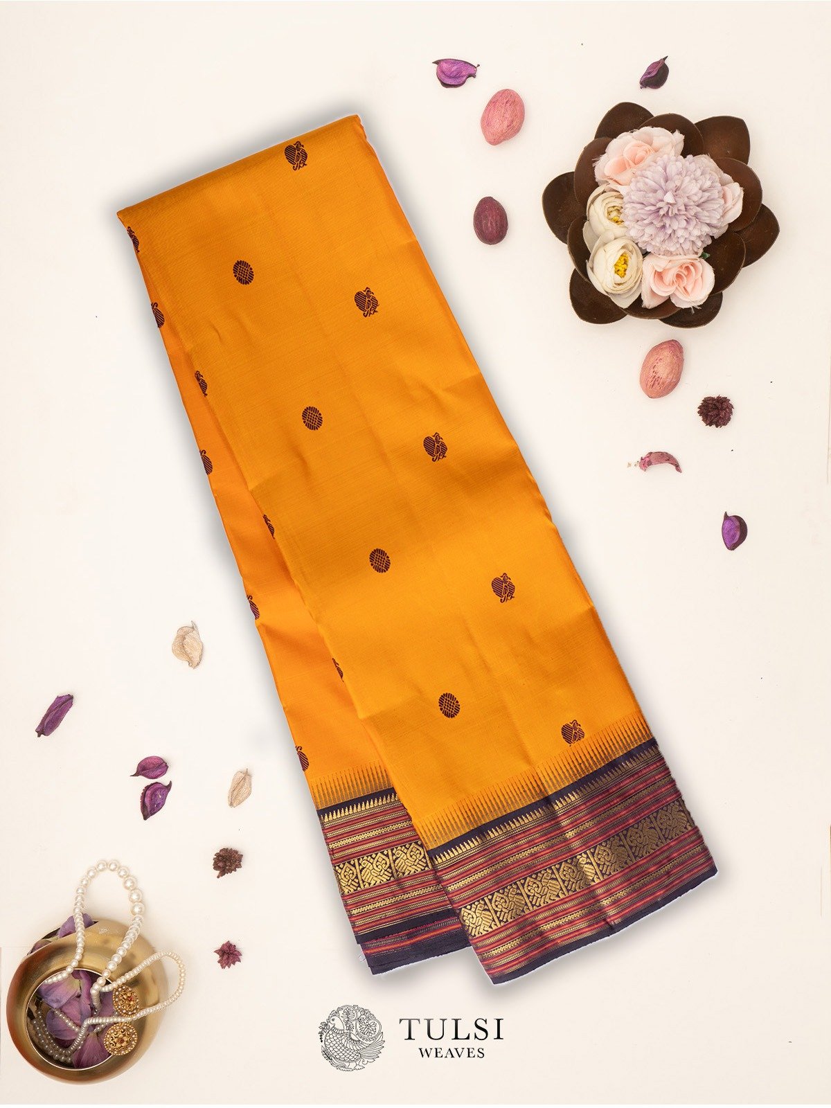 Mustard Orange Kanjeevaram Silk Saree