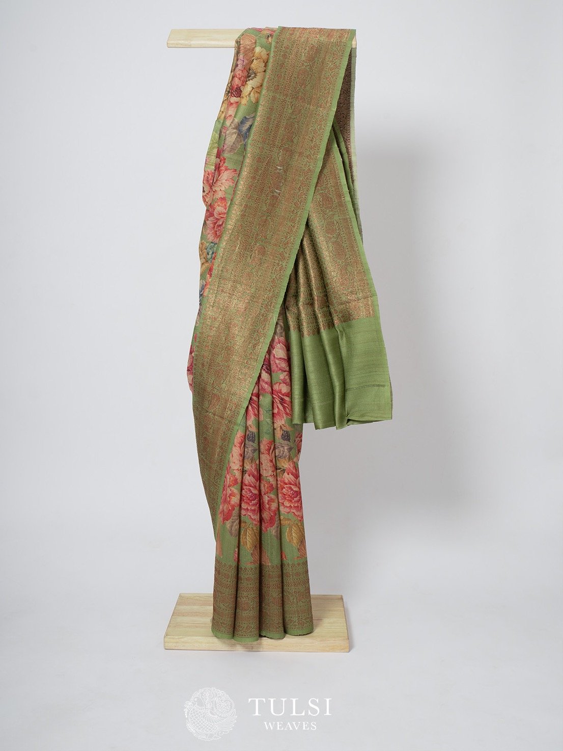 Mehndi Green Banarasi Tussar Silk Sarees