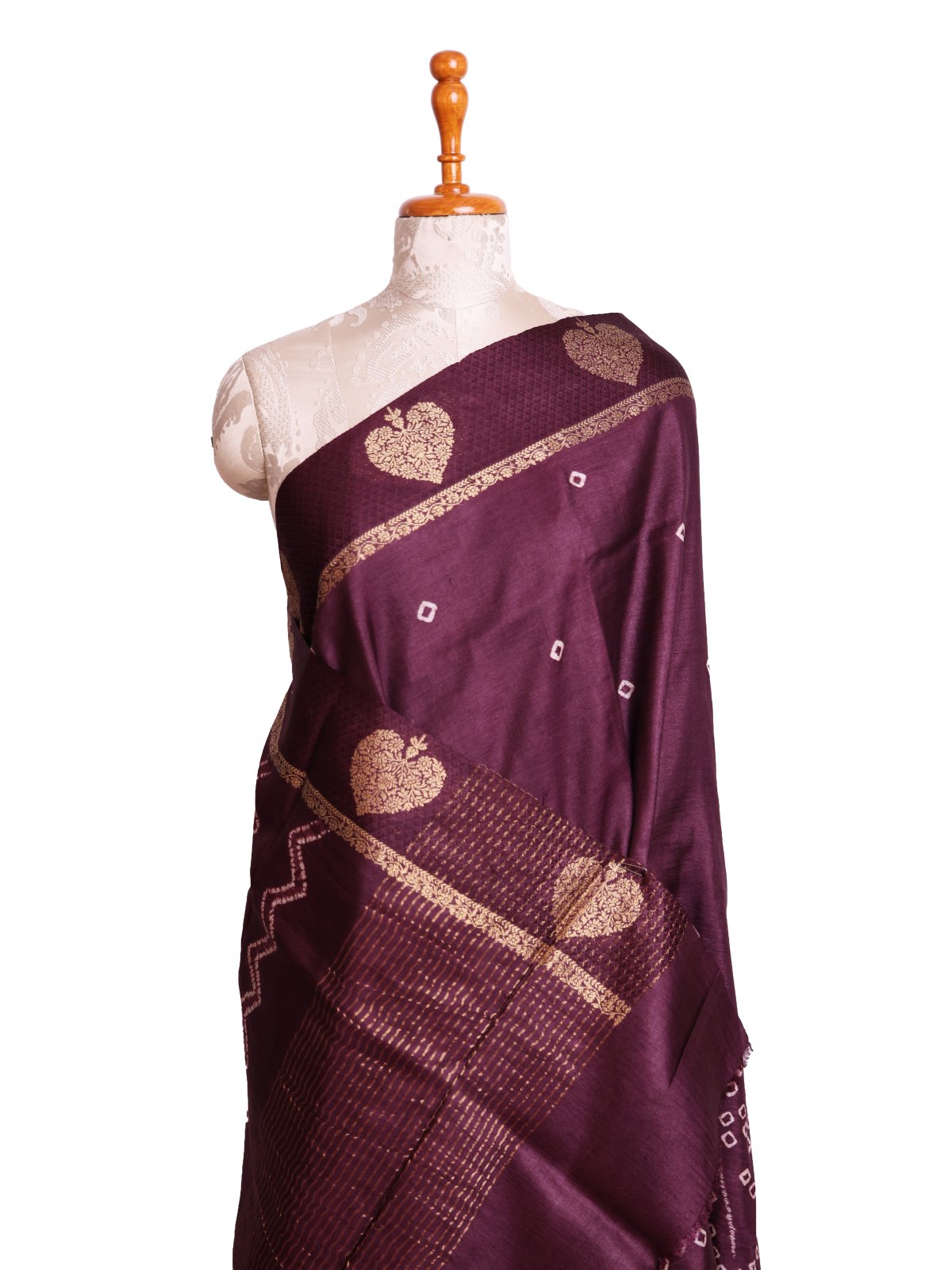 Dark Wine Printed Tussar Silk Saree
