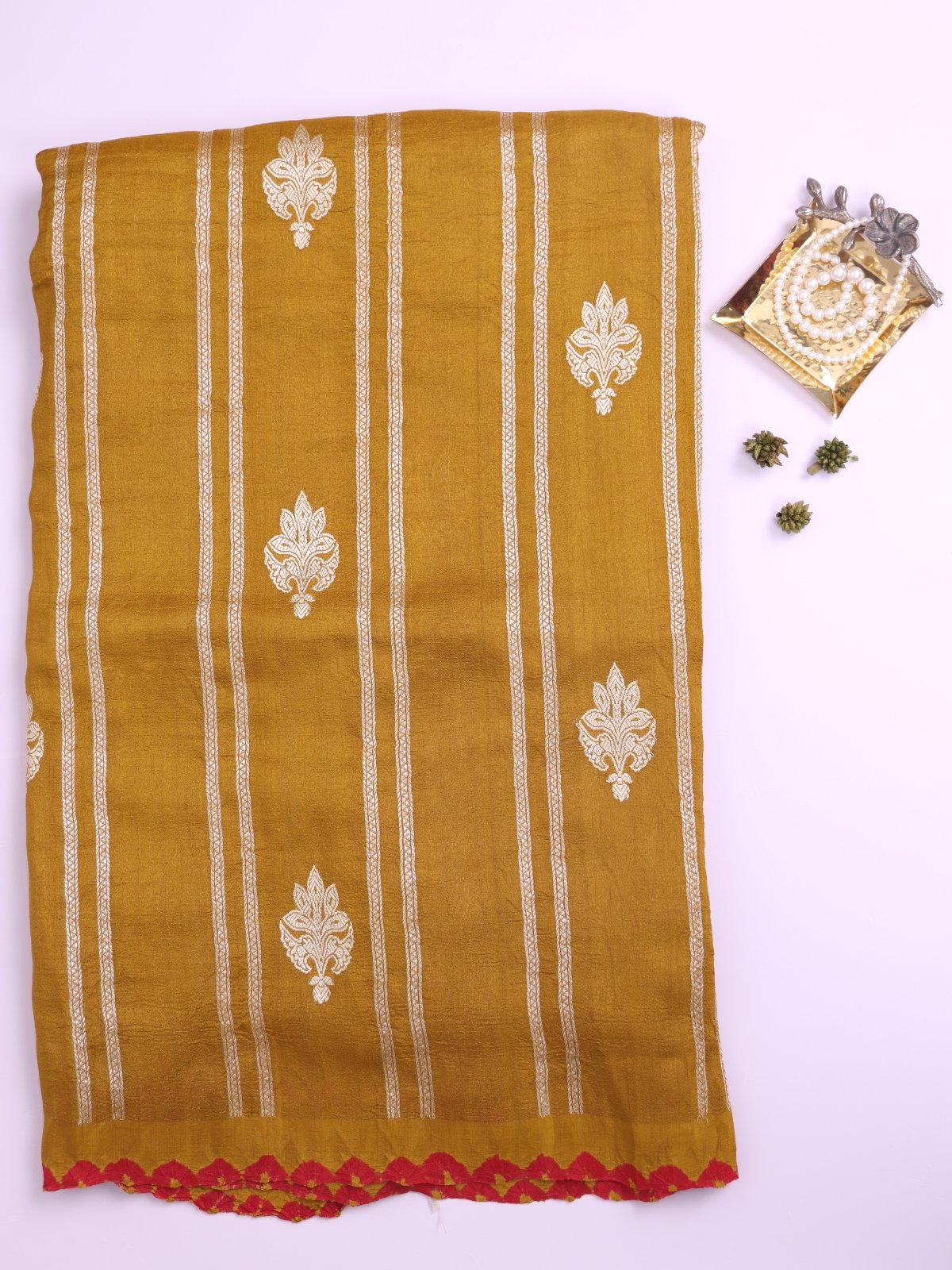 Mustard Yellow  Banaras Tussar Georgette Silk Saree