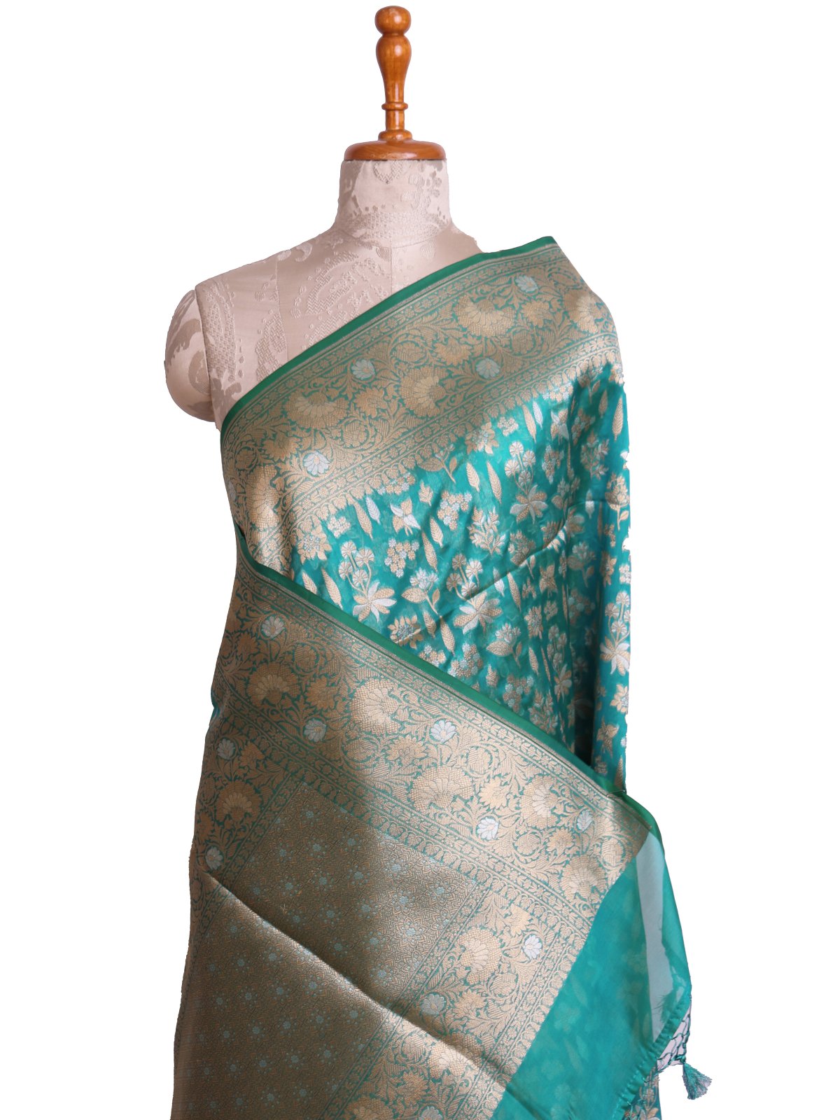 Teal Green Kora Silk  Saree