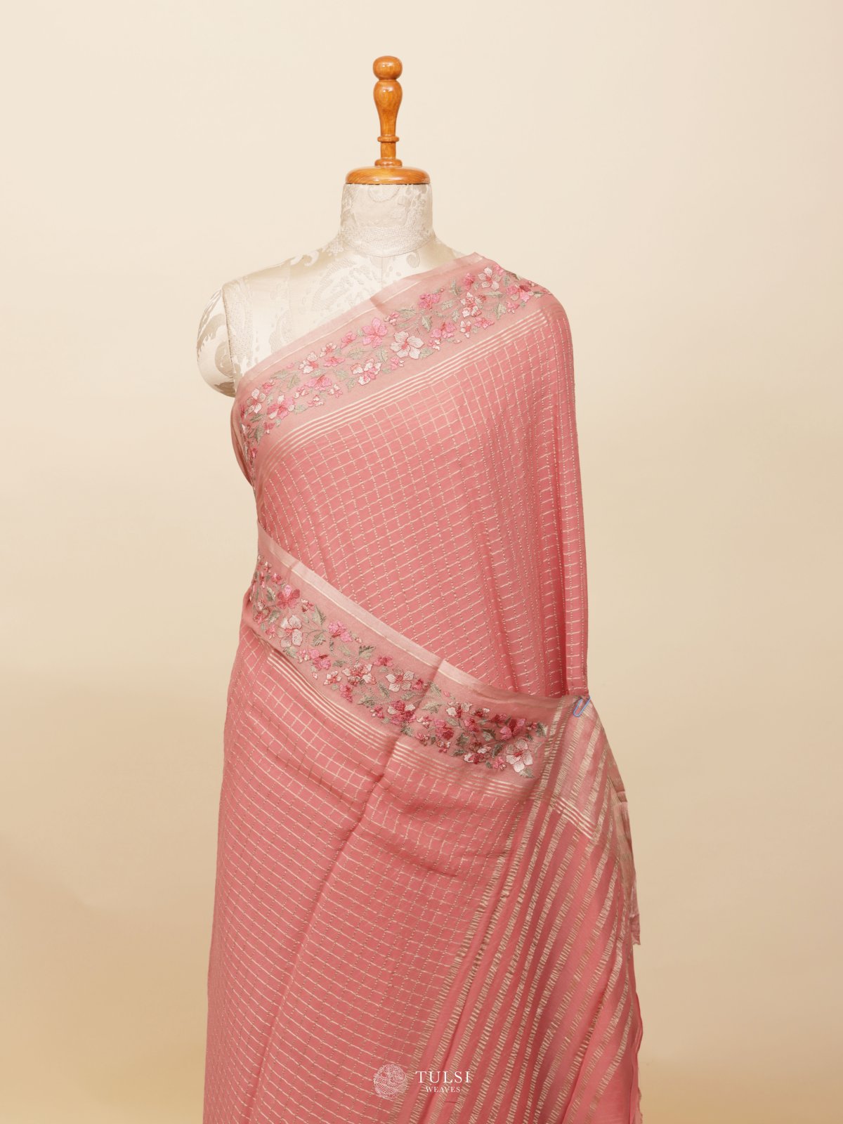 Peach Banaras Georgette Silk Saree