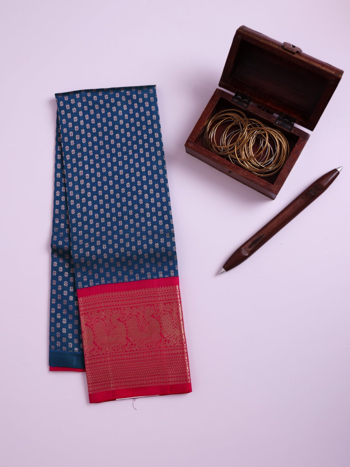 Peacock Blue Green Kanjeevaram Silk Pavadai