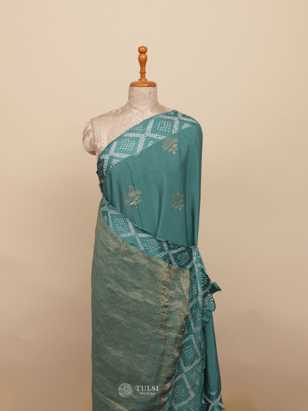 Aqua Blue Mashru Bandhini Silk Saree