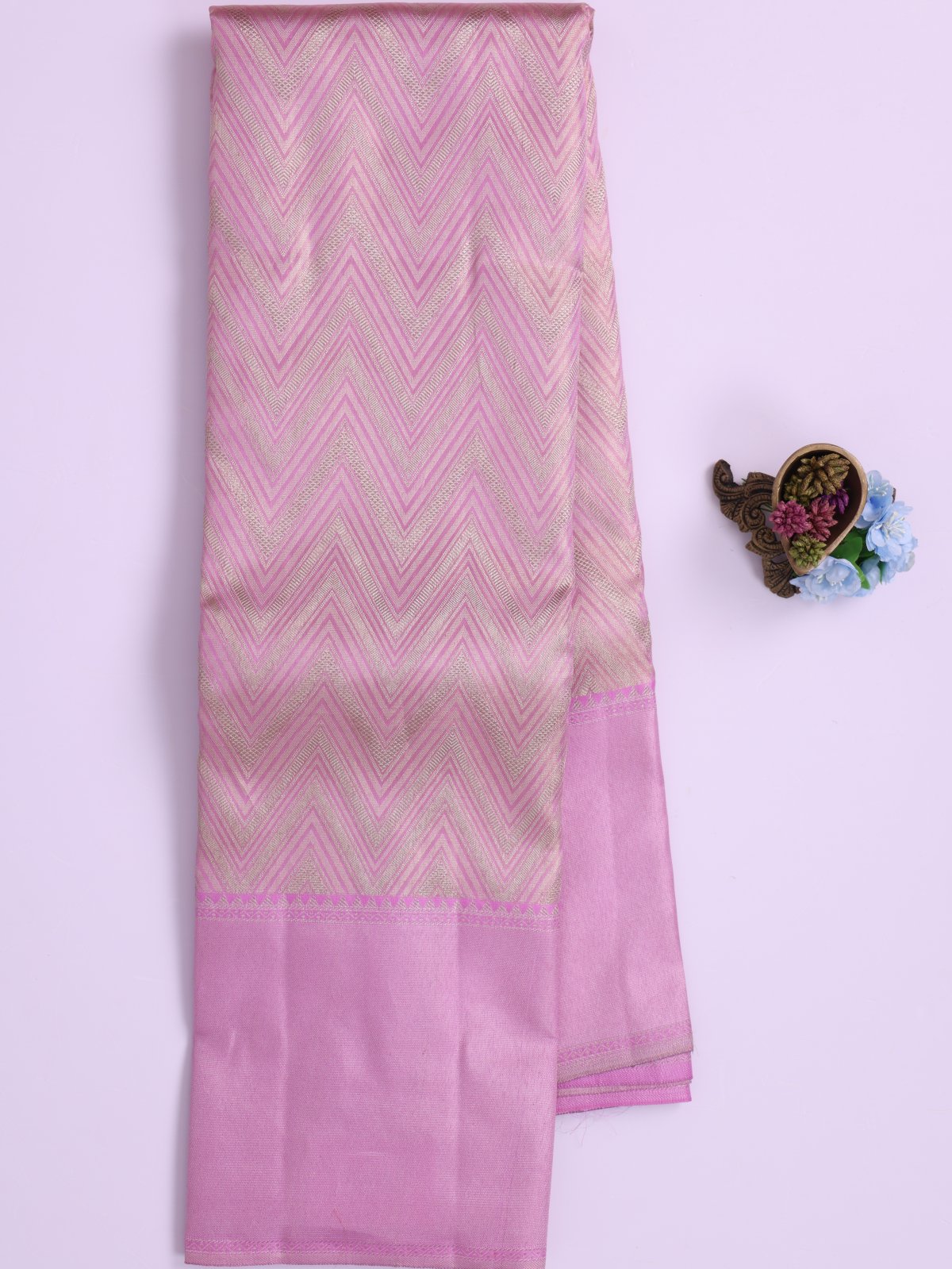 Lavender Tissue Brocade Knajeevaram Silk Saree.