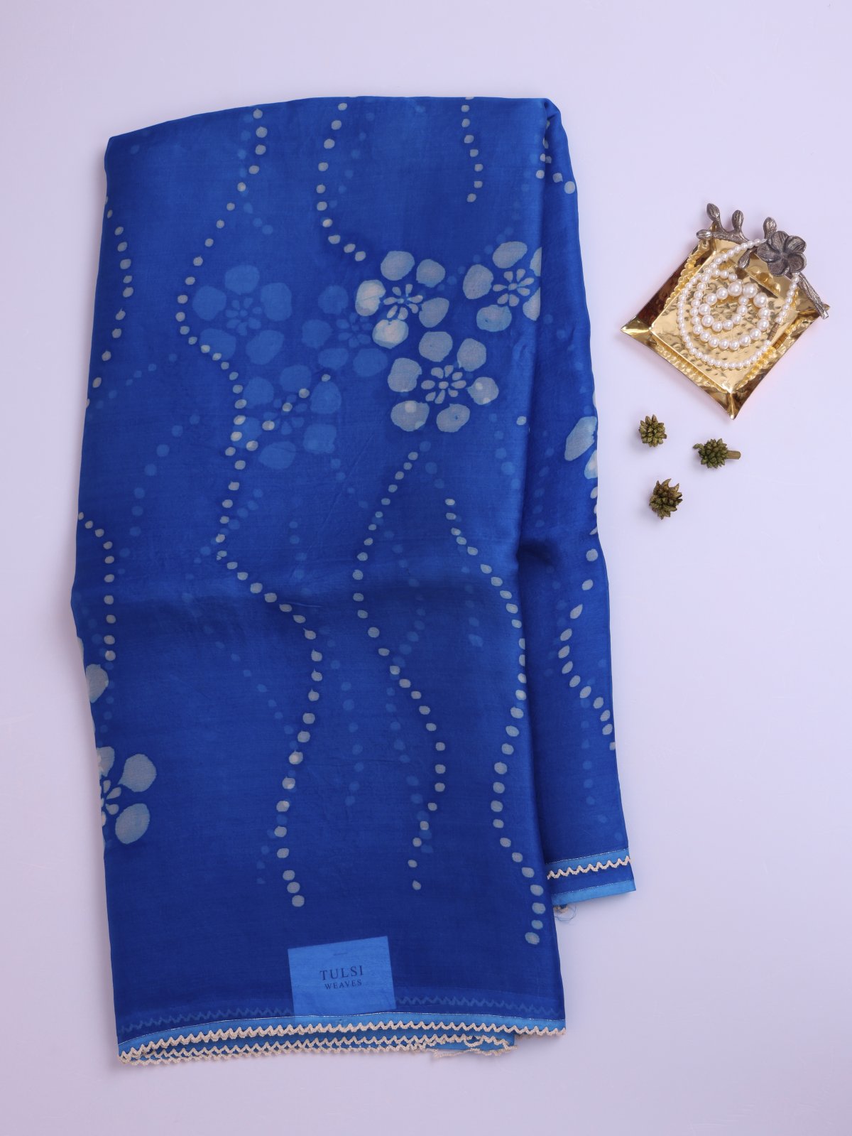 Blue Printed Organza Silk Saree 