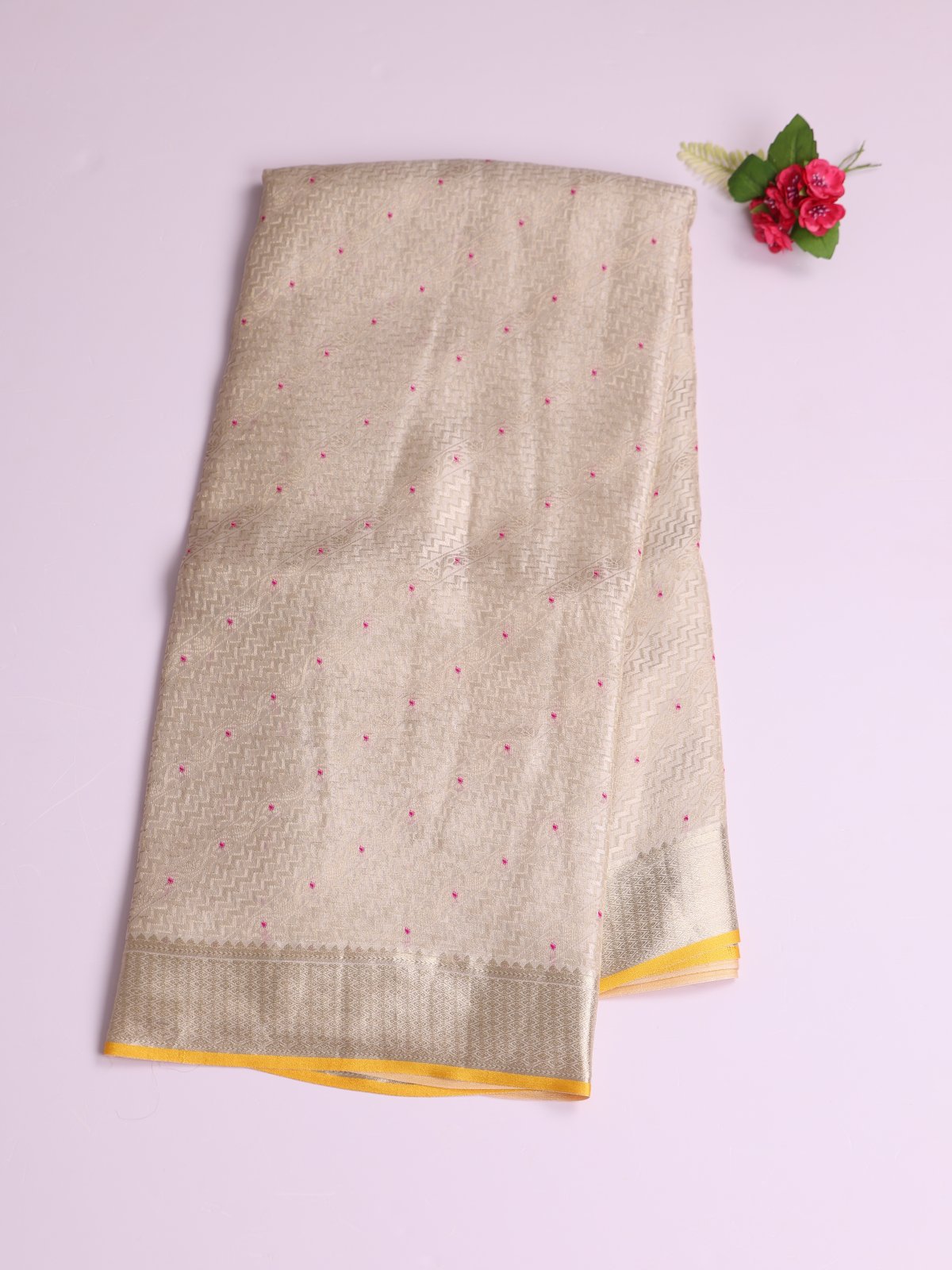 Off White Banaras Crepe Silk Saree