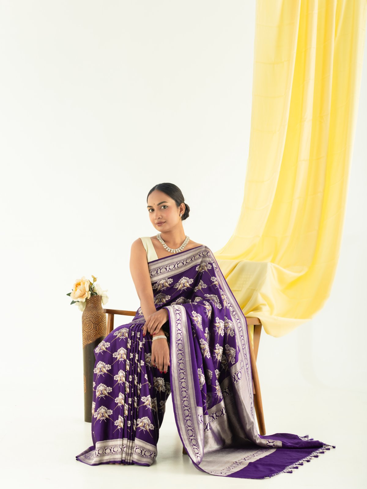 Violet Mashru Silk Saree with Self Zari Border