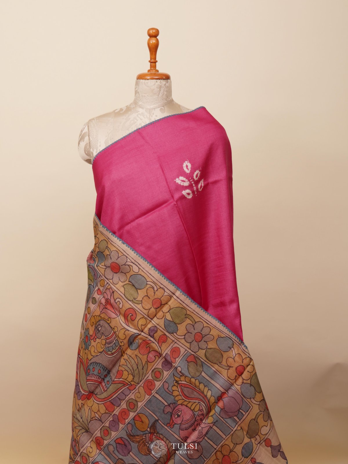 Pink Shibori Tussar Silk Saree