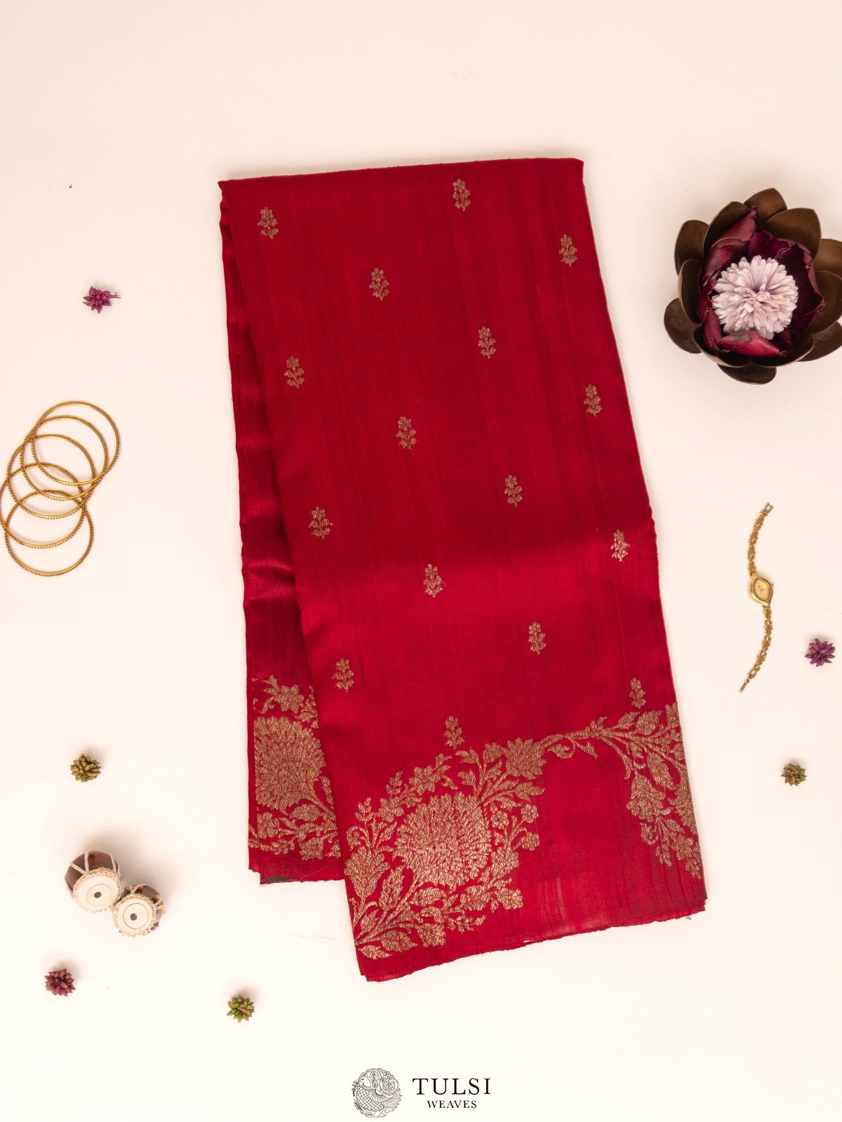 Red Banaras Tussar Silk Saree