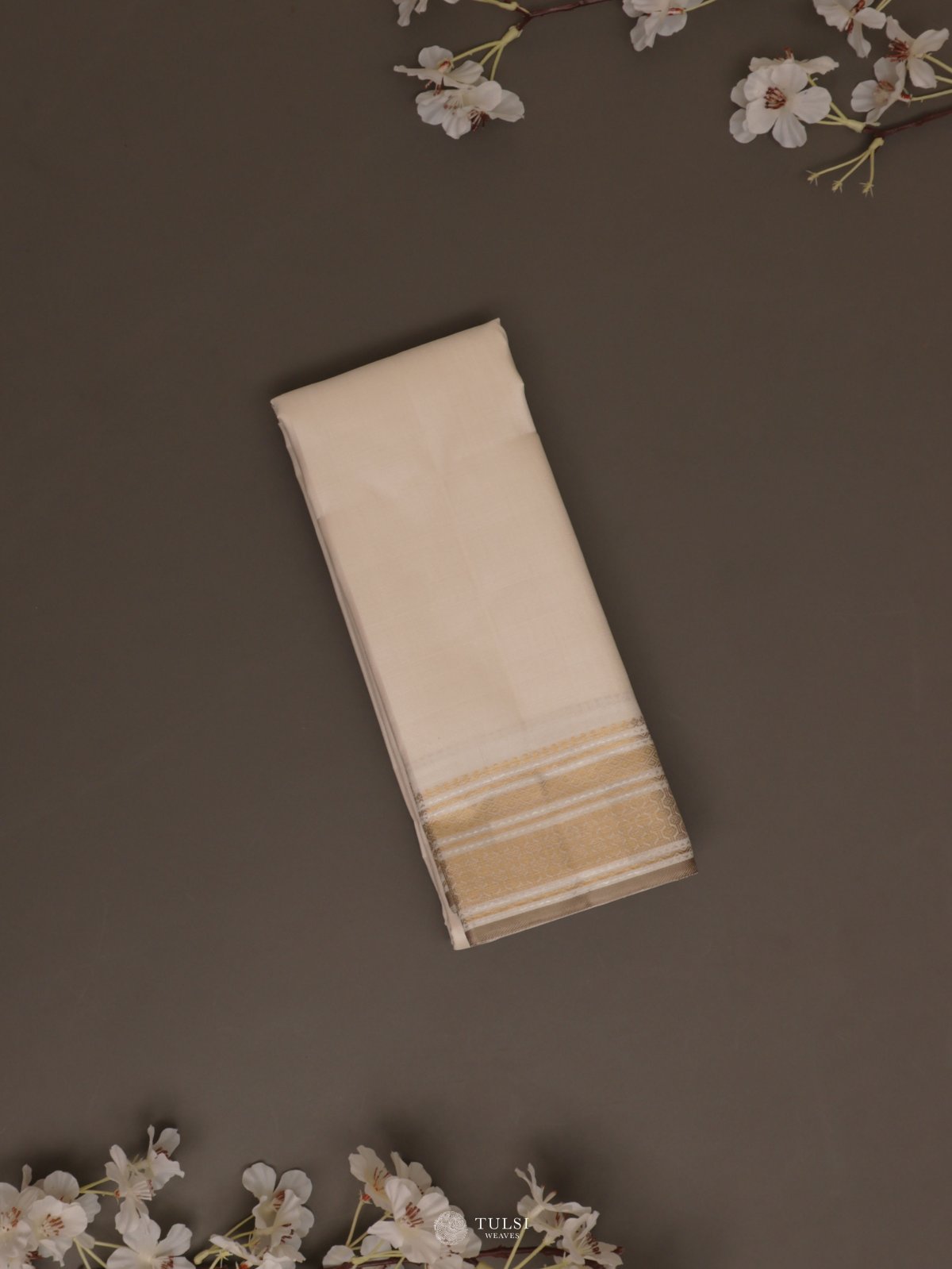Off White Silk Dhoti With Zari Border