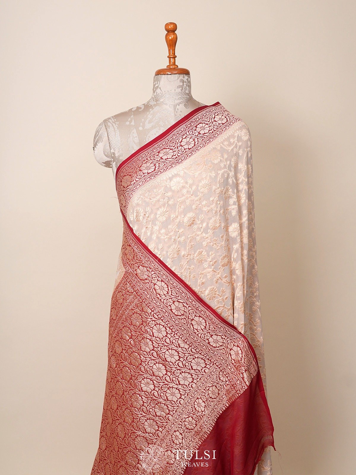 Off White Banaras Georgette Silk Saree
