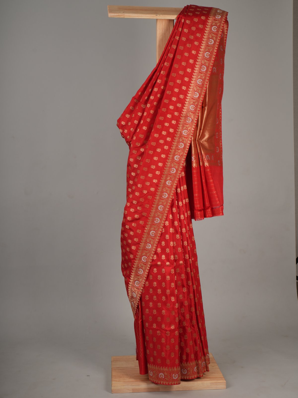 Orangish Red Banaras Silk Saree