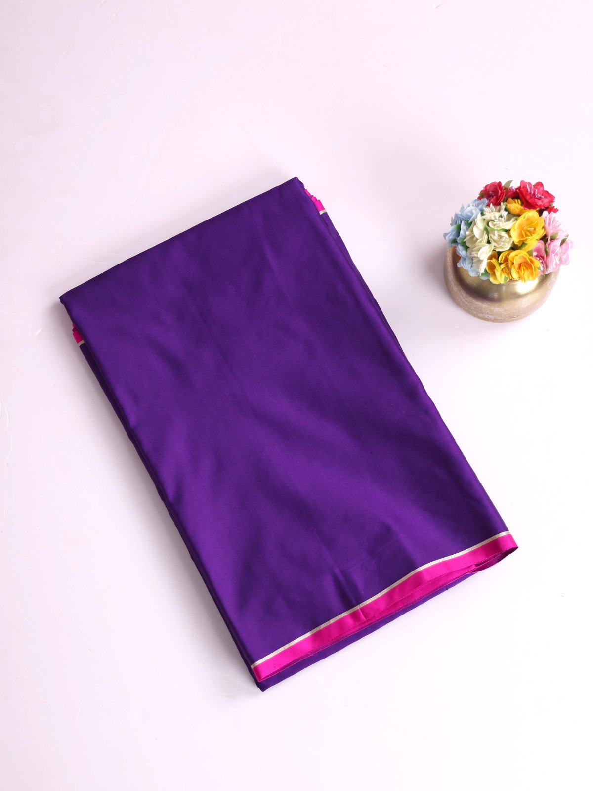 Violet Mashru Silk Saree With Pink Border 