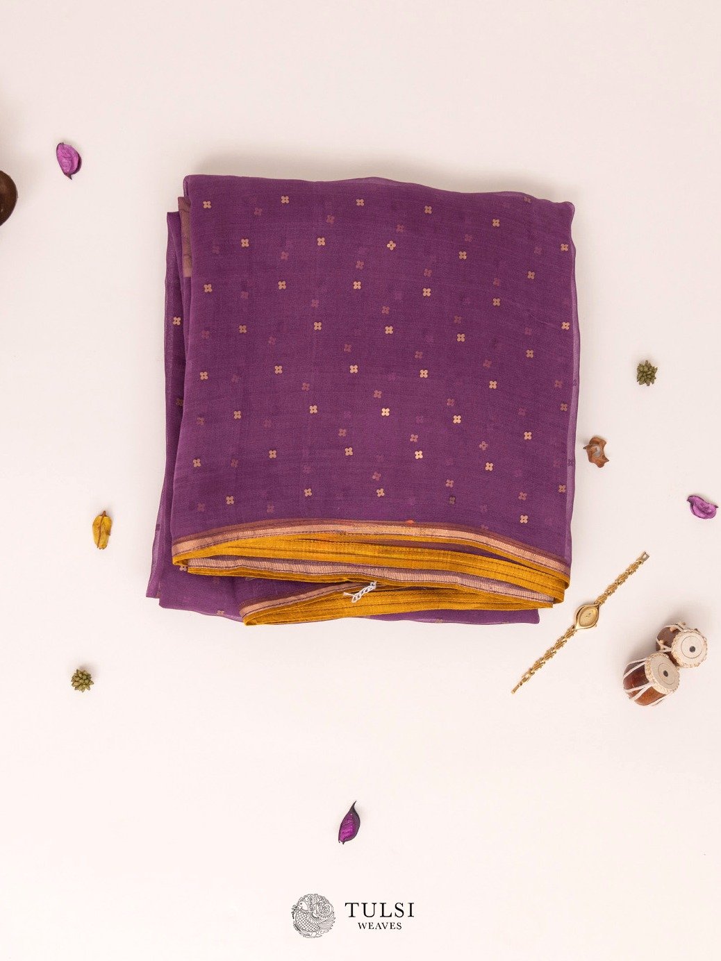 Purple Organza Silk Saree With Kalamkari Blouse