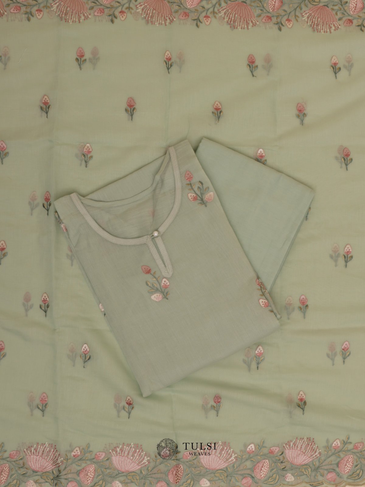 Light Green Chanderi Salwar Material