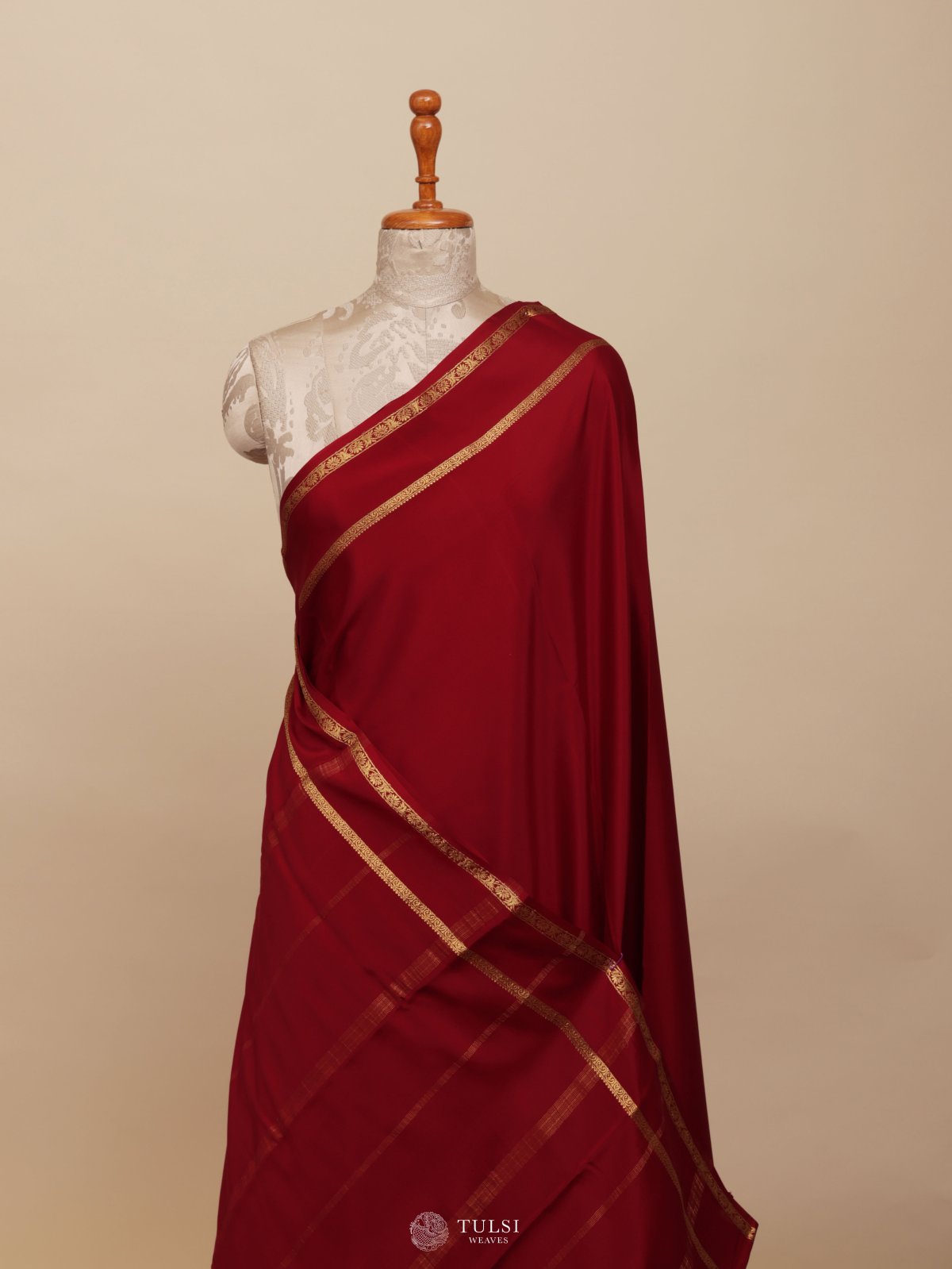 Dark Red Mysore Silk Saree