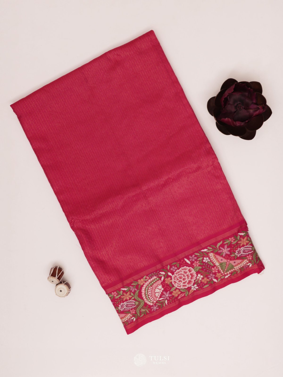 Reddish Pink Embroidered Kanjeevaram Silk Saree